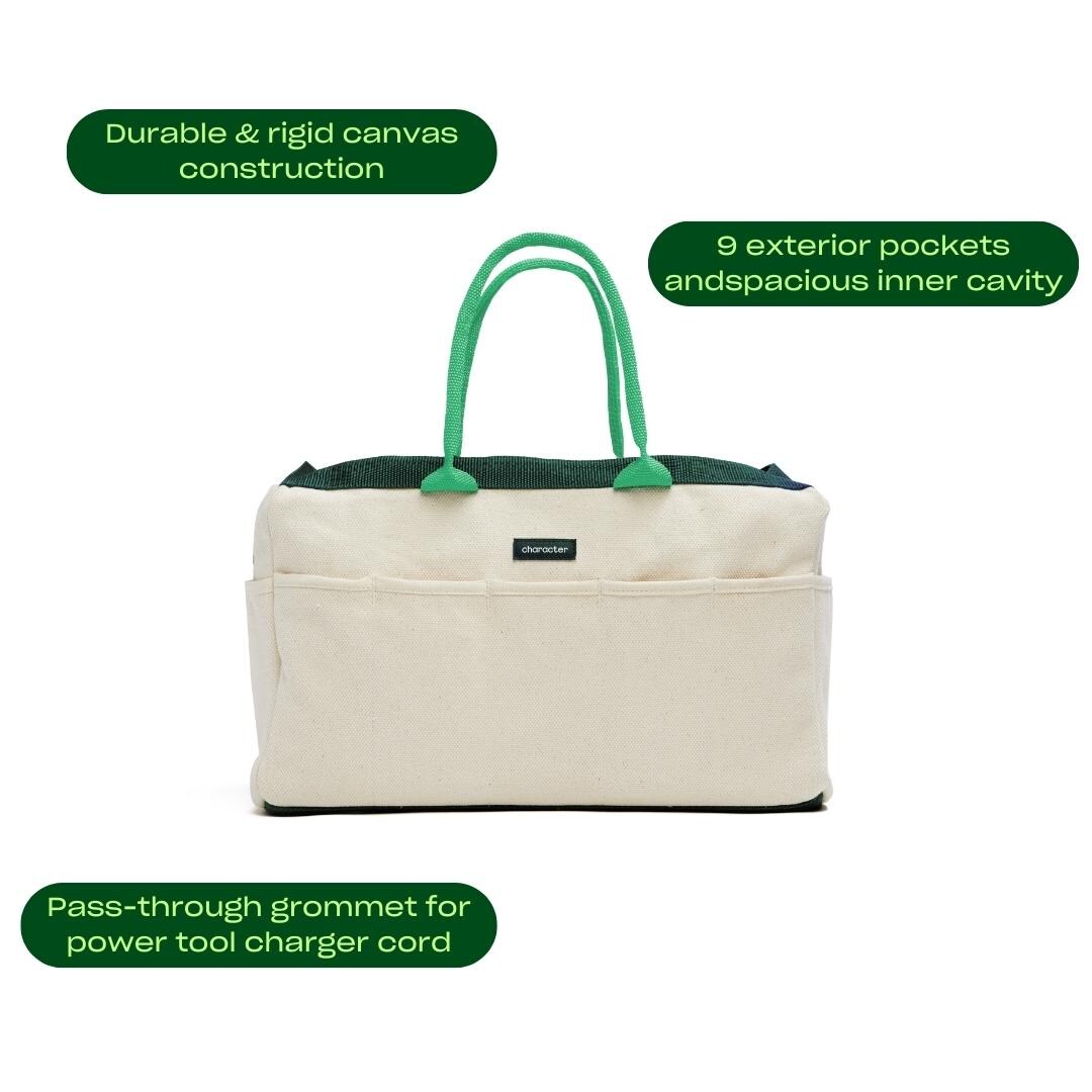 Bolsa de herramientas verde de lienzo para personajes de 14 pulgadas de ancho x 8.5 pulgadas de profundidad x 7 pulgadas de largo K-CHA-STG-BAG-GR-001