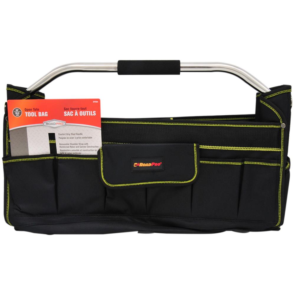 Bolsa de herramientas negra de lona RoadPro de 13.8 pulgadas de ancho x 21.3 pulgadas de profundidad x 3 pulgadas de largo RPTB20