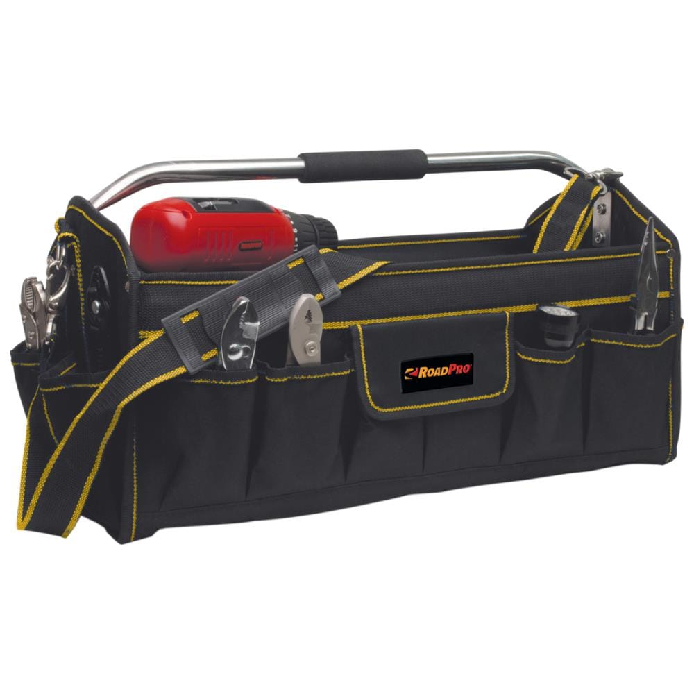 Bolsa de herramientas negra de lona RoadPro de 13.8 pulgadas de ancho x 21.3 pulgadas de profundidad x 3 pulgadas de largo RPTB20