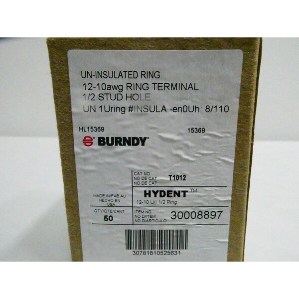 Paquete de 100 conectores de anillo sin aislar Burndy - T1012