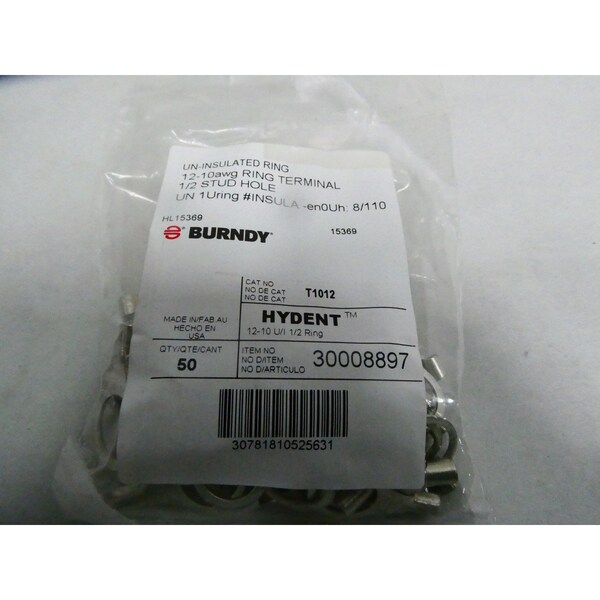 Paquete de 100 conectores de anillo sin aislar Burndy - T1012