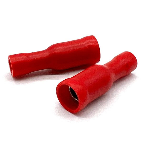 Conector de crimpado hembra de bala aislado completamente en PVC/vinilo rojo, 50 piezas, AWG 22-18, 50PK