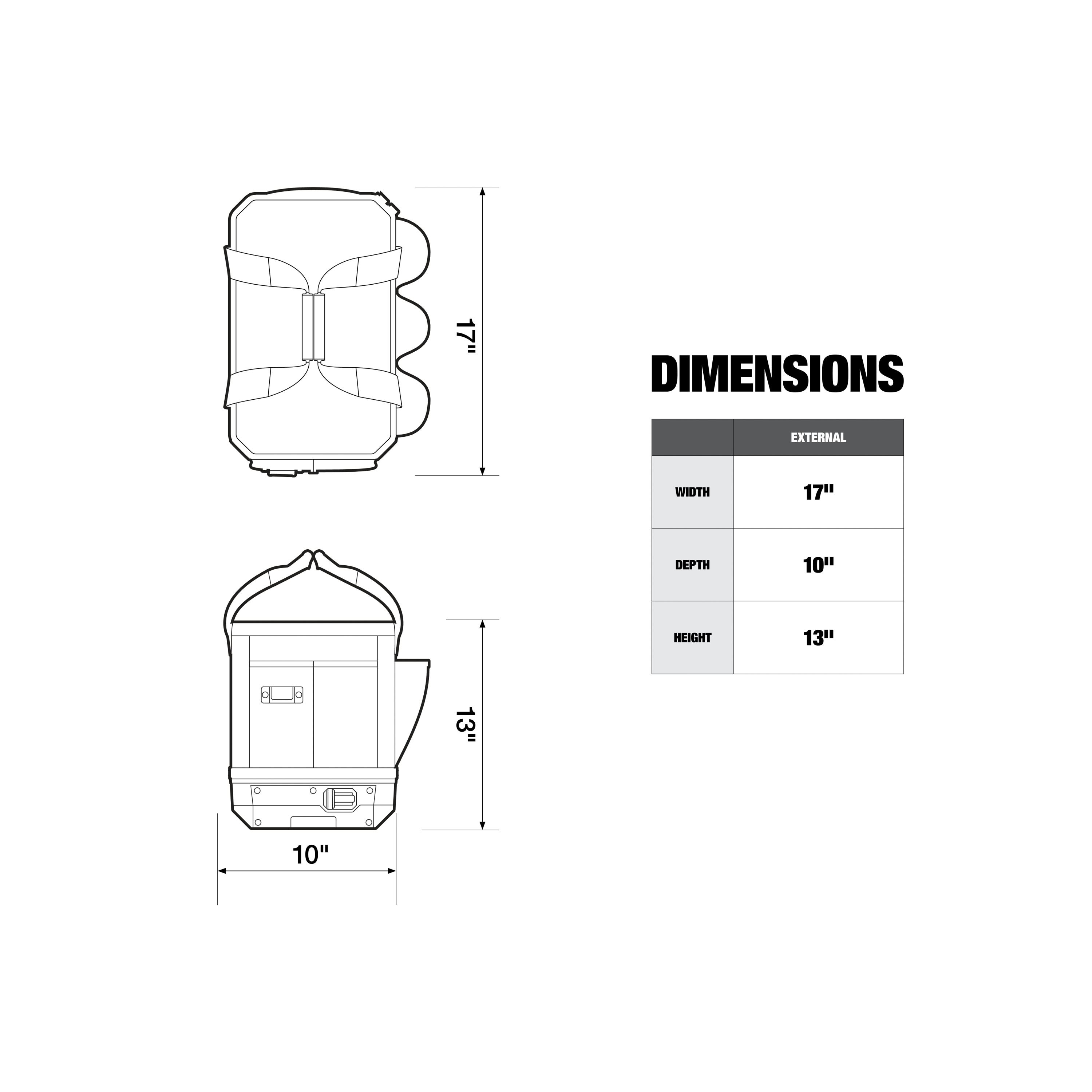 Bolso para herramientas TOUGHBUILT STACKTECH de poliéster negro de 11 pulgadas de ancho x 13 pulgadas de profundidad x 17 pulgadas de largo con cremallera TB-B1-S-60C