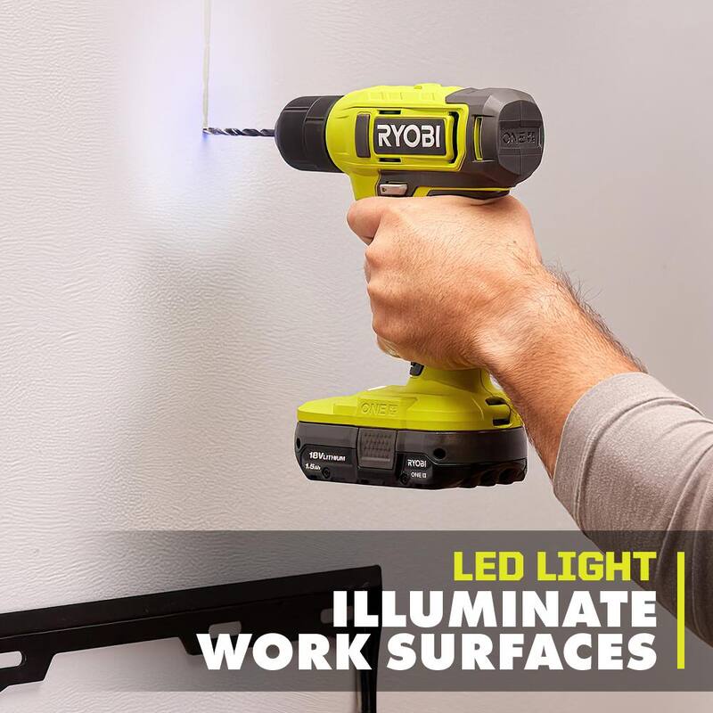 Juego de taladro/destornillador inalámbrico RYOBI ONE+ de 18V con batería de 1.5 Ah, cargador y juego de destornilladores de litio USB - PCL201K1-FVD50K.