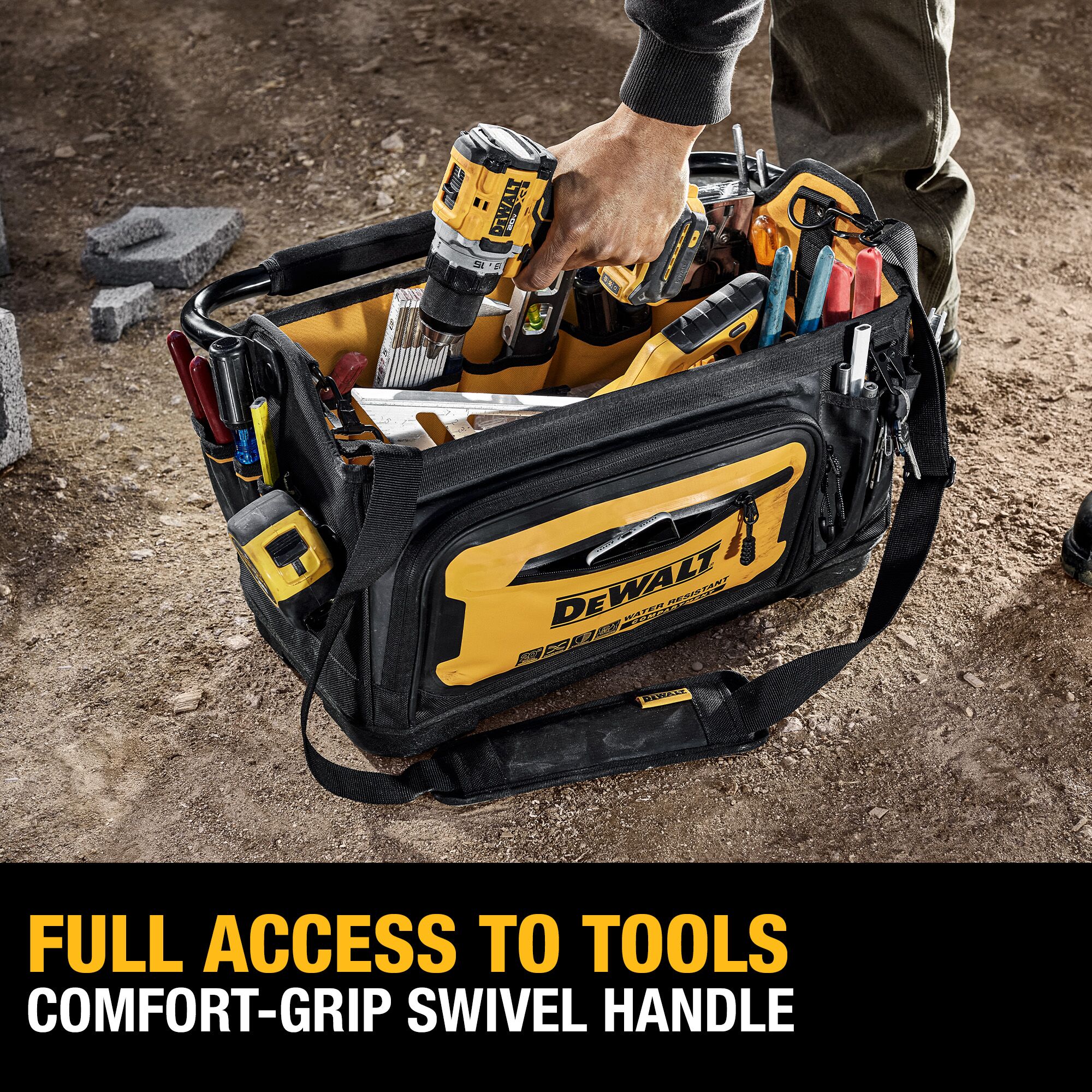 Bolsa de herramientas con cierre DEWALT negro - amarillo de nylon balístico de 10.625 pulgadas de ancho x 12.5 pulgadas de profundidad x 20 pulgadas de largo DWST560106