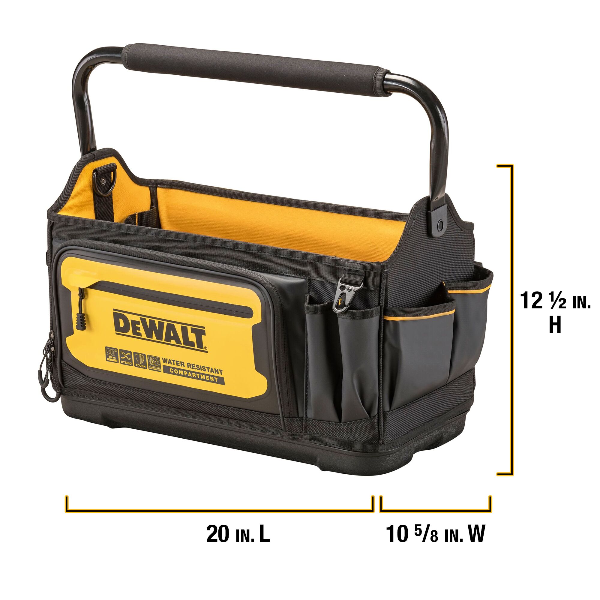 Bolsa de herramientas con cierre DEWALT negro - amarillo de nylon balístico de 10.625 pulgadas de ancho x 12.5 pulgadas de profundidad x 20 pulgadas de largo DWST560106