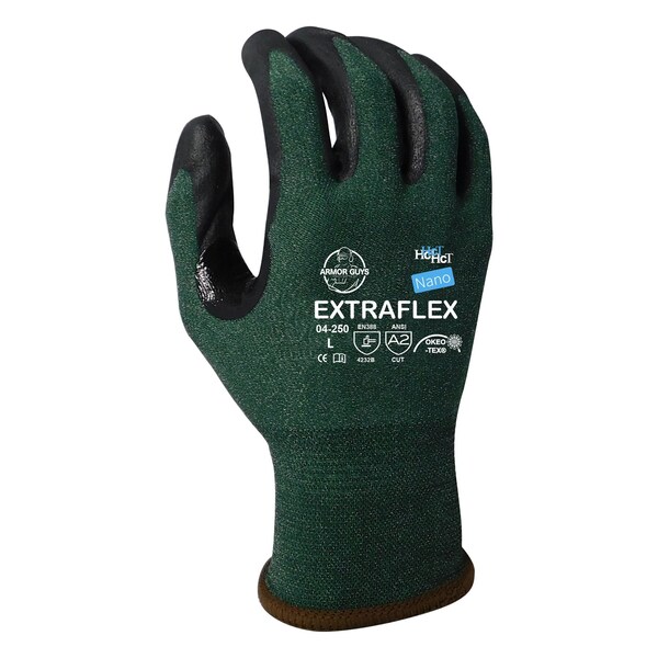 Guantes resistentes al corte Armor Guys, nivel de corte A2, 18g, negro/verde, XL - 04-250-XL