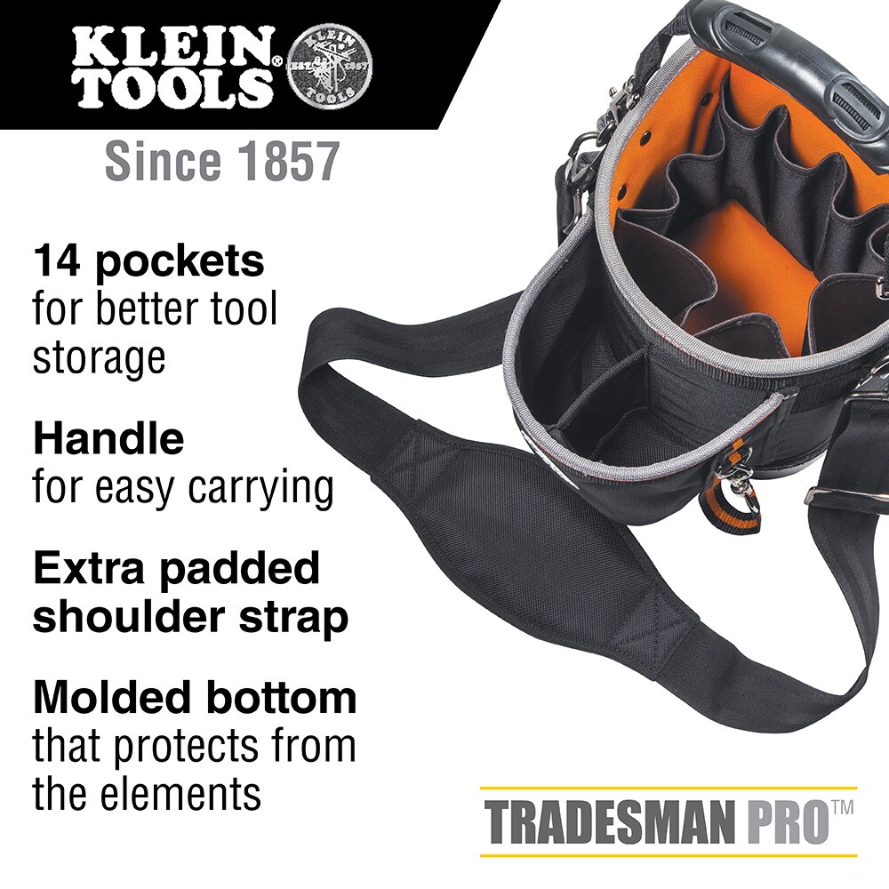 Bolsa para herramientas de Klein Tools, Bolsa de hombro Tradesman Pro, 14 bolsillos, 10 pulgadas 55419SP14