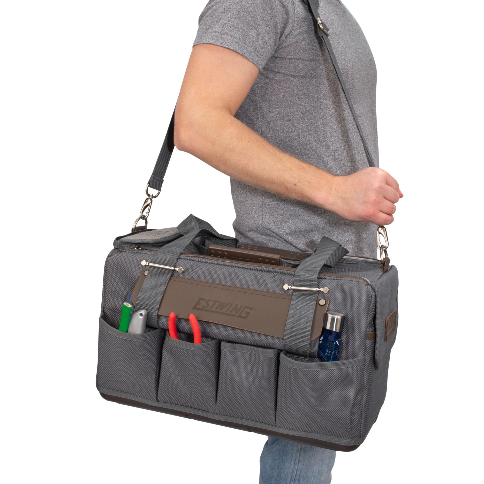 Bolsa de herramientas con cremallera de poliéster gris/marrón Estwing de 10.0 pulgadas de ancho x 18.5 pulgadas de profundidad x 11.0 pulgadas de largo 94762