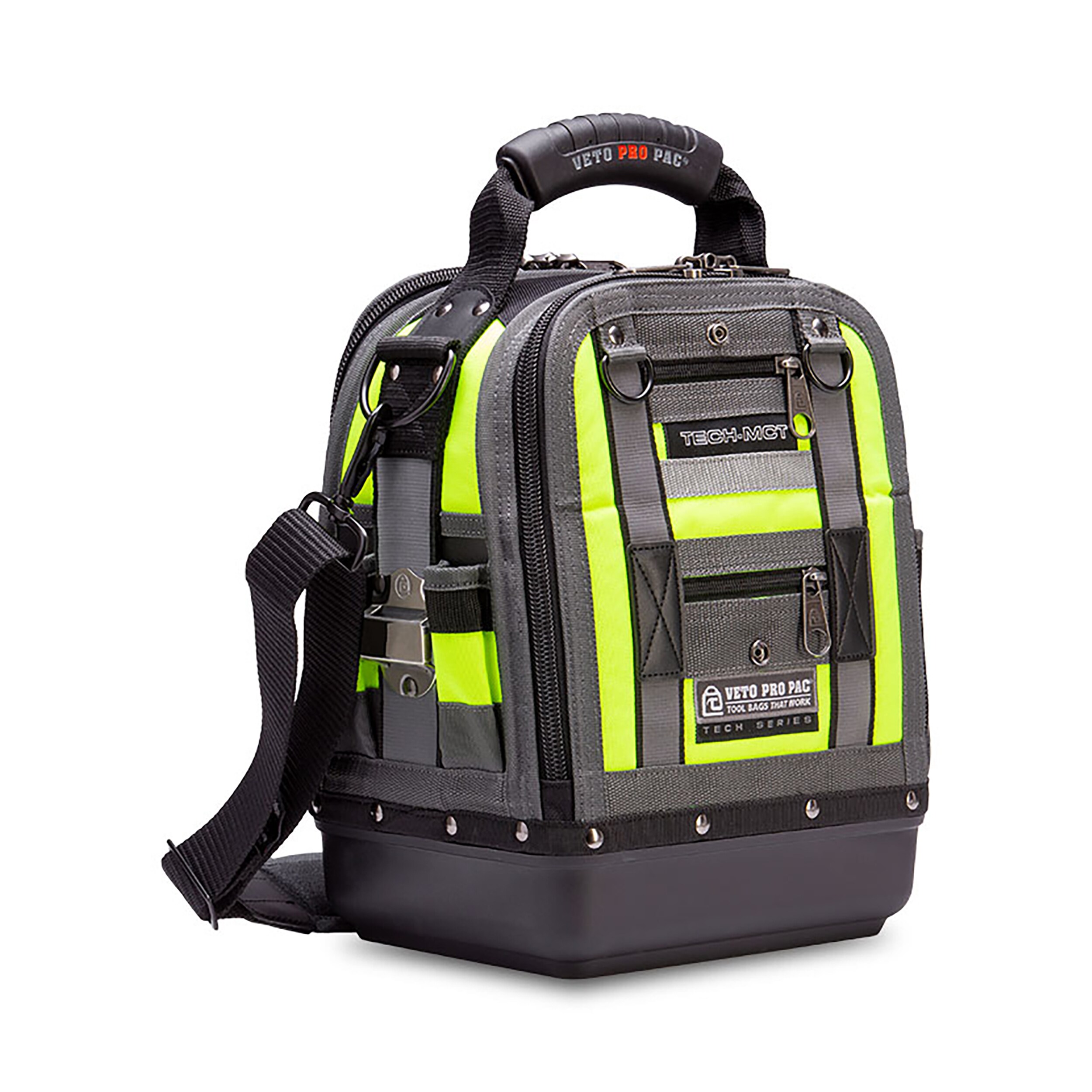 Bolsa de herramientas con cierre Veto Pro Pac Hi-Viz amarilla de nylon de 12 pulgadas de ancho x 8.5 pulgadas de profundidad x 14 pulgadas de largo VPP10243