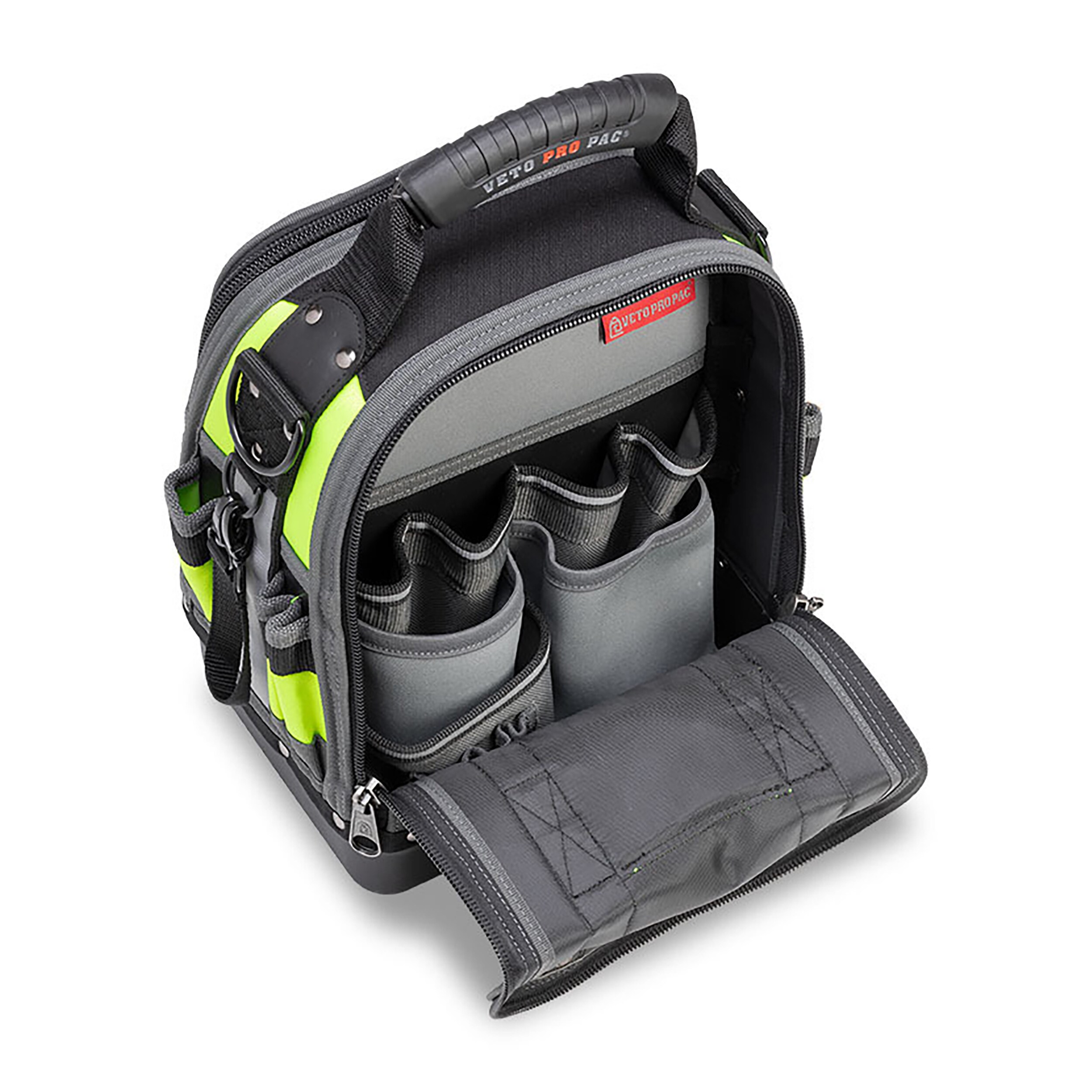 Bolsa de herramientas con cierre Veto Pro Pac Hi-Viz amarilla de nylon de 12 pulgadas de ancho x 8.5 pulgadas de profundidad x 14 pulgadas de largo VPP10243