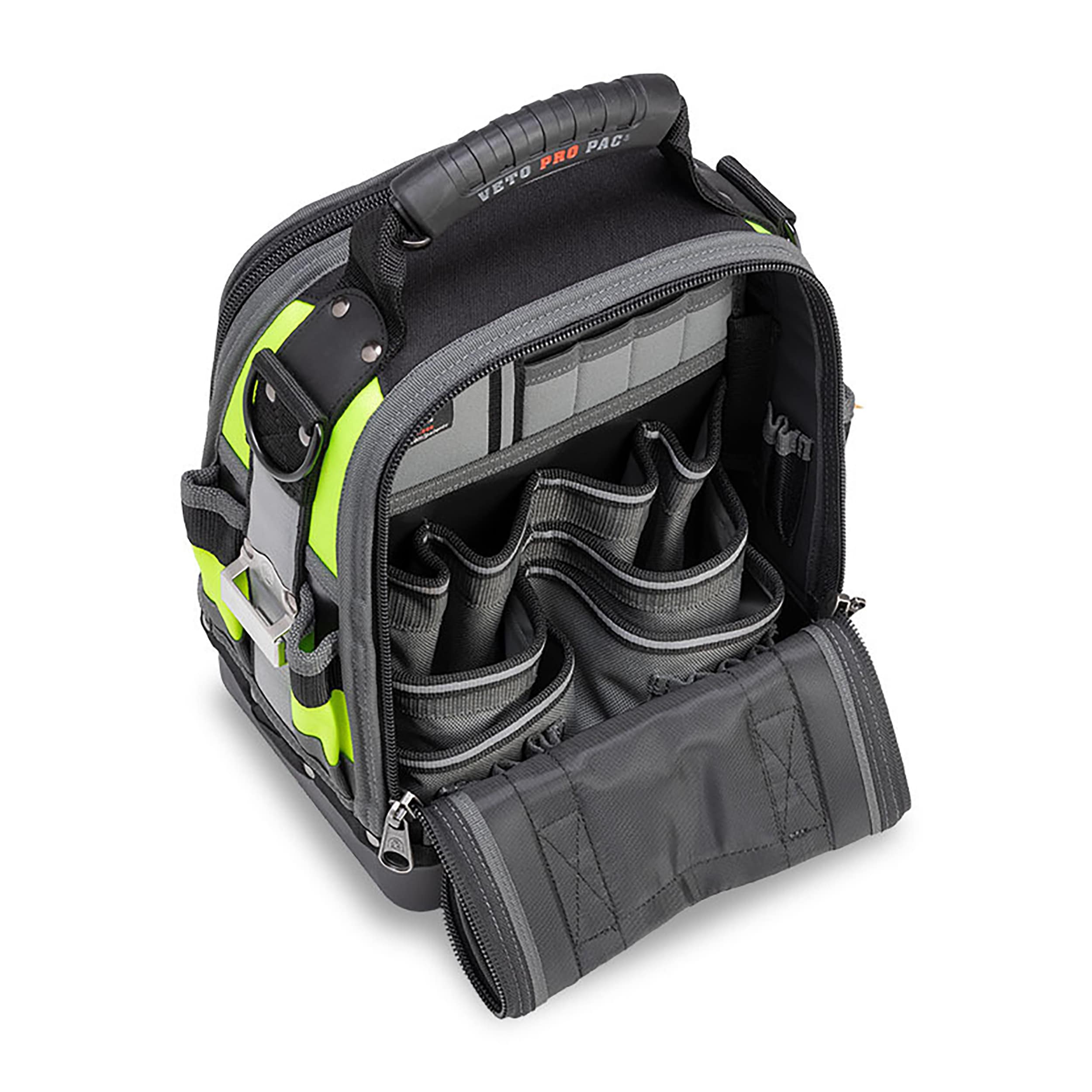 Bolsa de herramientas con cierre Veto Pro Pac Hi-Viz amarilla de nylon de 12 pulgadas de ancho x 8.5 pulgadas de profundidad x 14 pulgadas de largo VPP10243