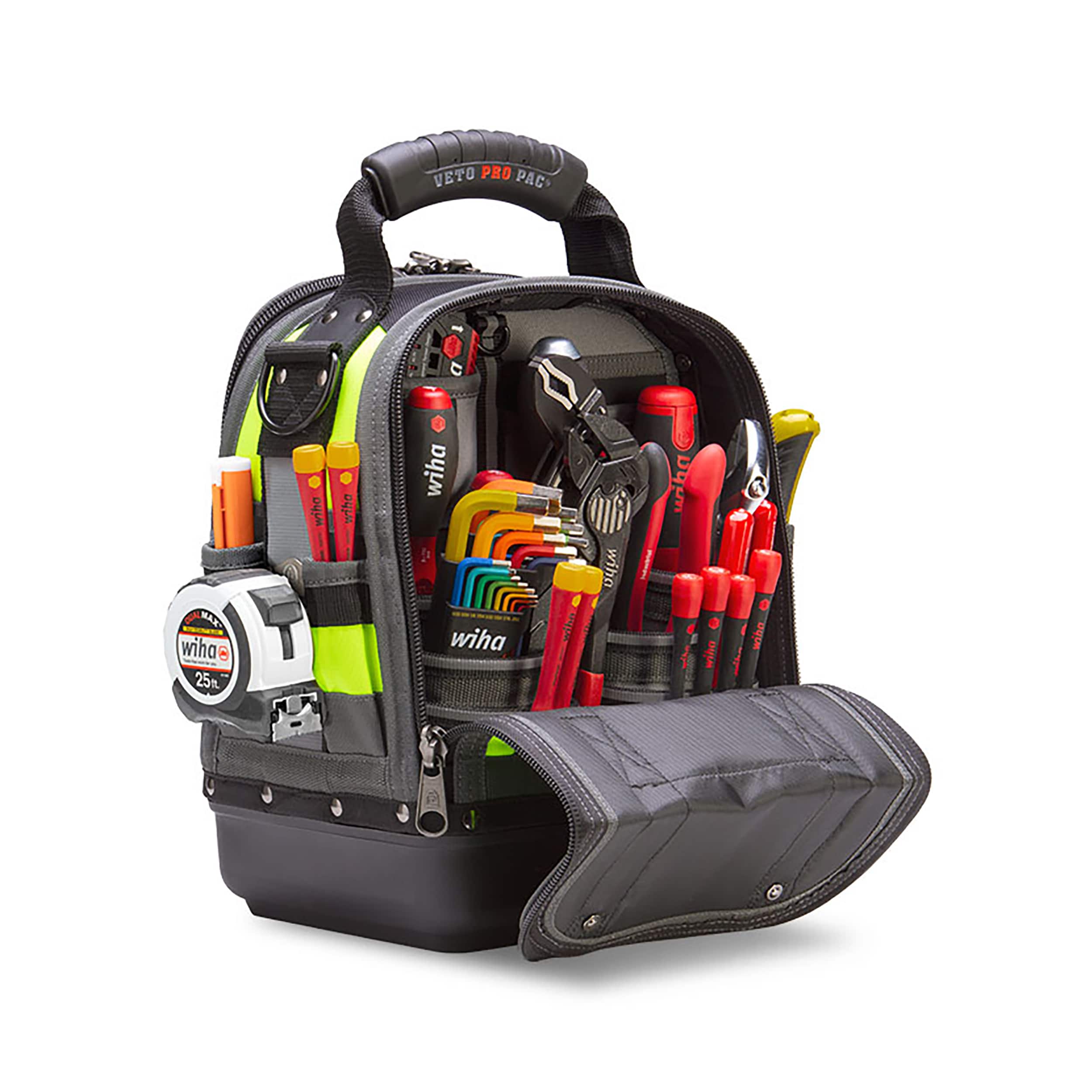 Bolsa de herramientas con cierre Veto Pro Pac Hi-Viz amarilla de nylon de 12 pulgadas de ancho x 8.5 pulgadas de profundidad x 14 pulgadas de largo VPP10243