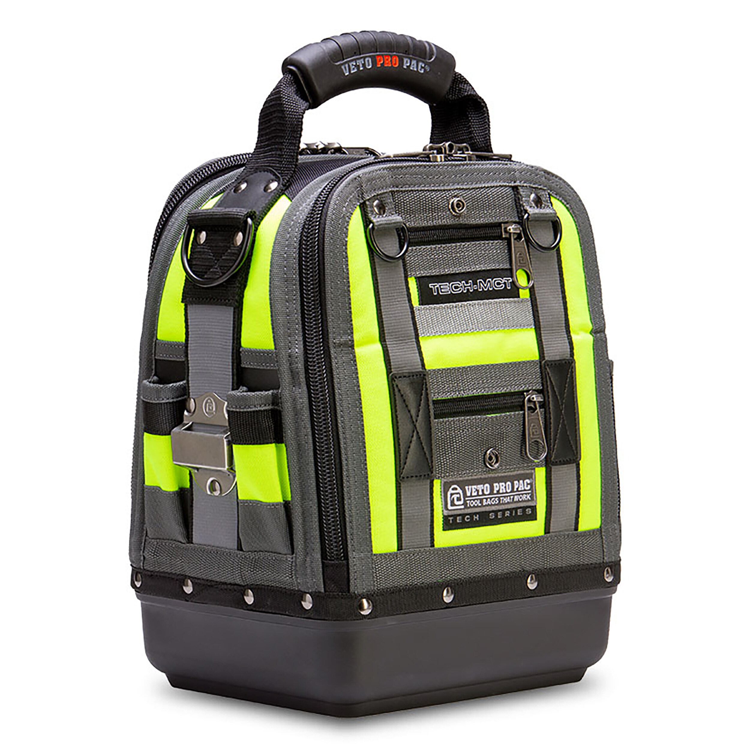 Bolsa de herramientas con cierre Veto Pro Pac Hi-Viz amarilla de nylon de 12 pulgadas de ancho x 8.5 pulgadas de profundidad x 14 pulgadas de largo VPP10243