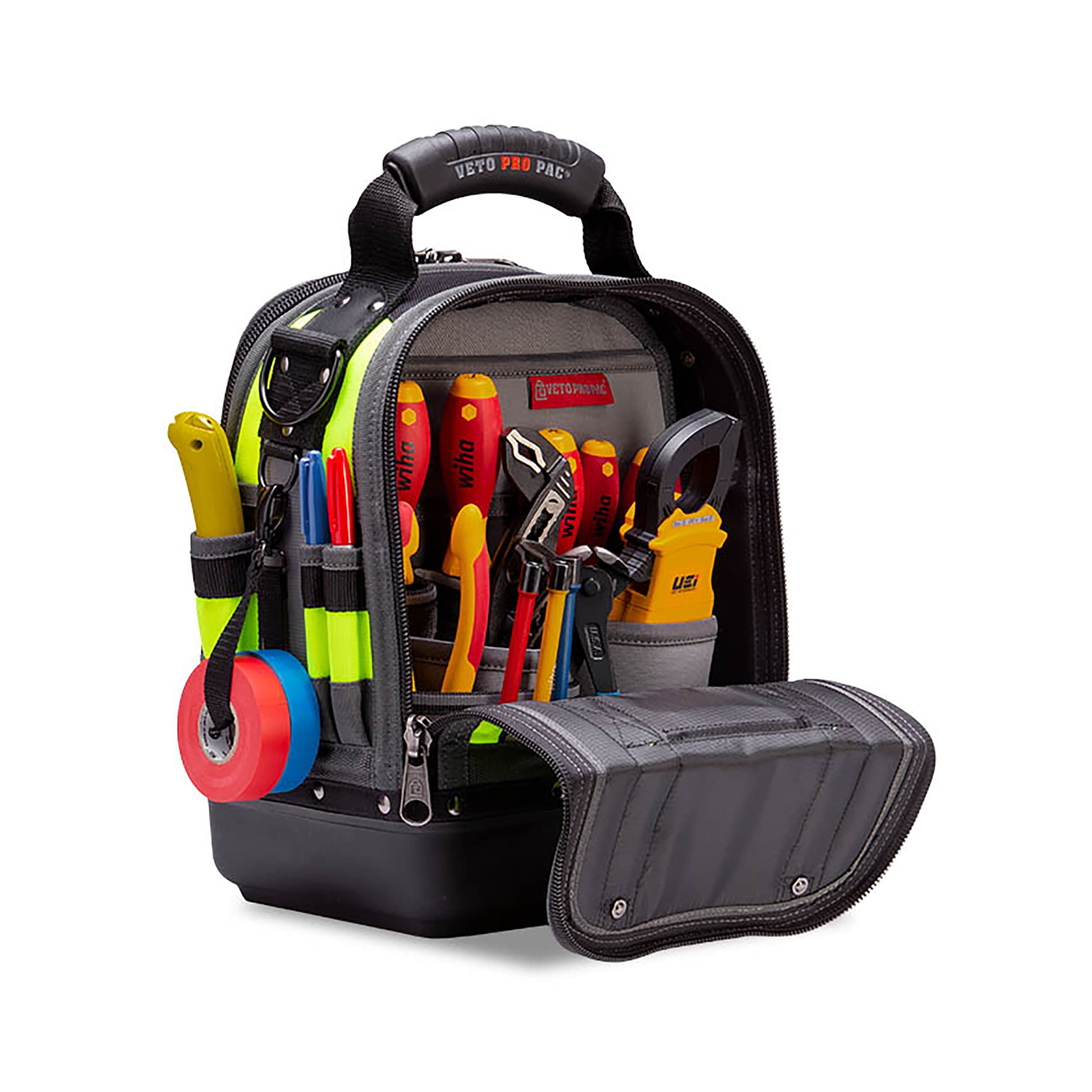 Bolsa de herramientas con cierre Veto Pro Pac Hi-Viz amarilla de nylon de 12 pulgadas de ancho x 8.5 pulgadas de profundidad x 14 pulgadas de largo VPP10243