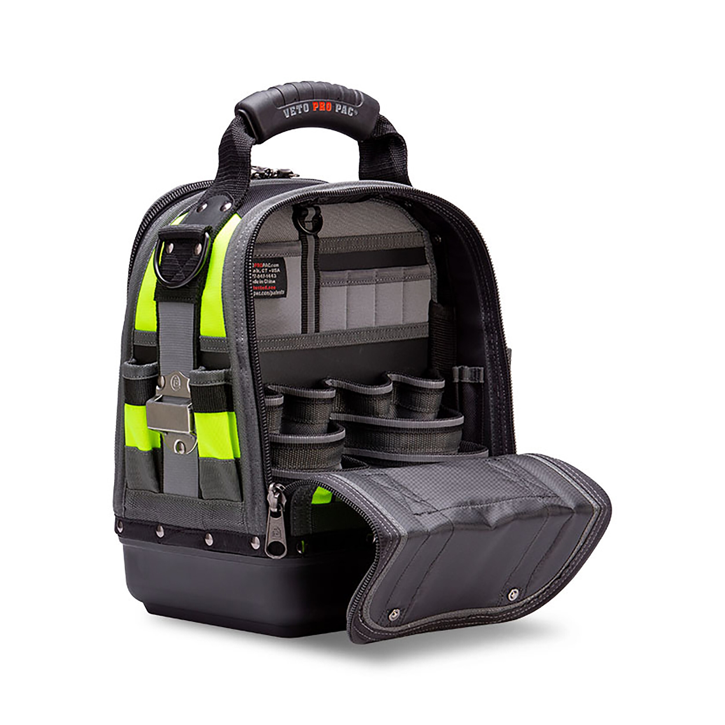 Bolsa de herramientas con cierre Veto Pro Pac Hi-Viz amarilla de nylon de 12 pulgadas de ancho x 8.5 pulgadas de profundidad x 14 pulgadas de largo VPP10243