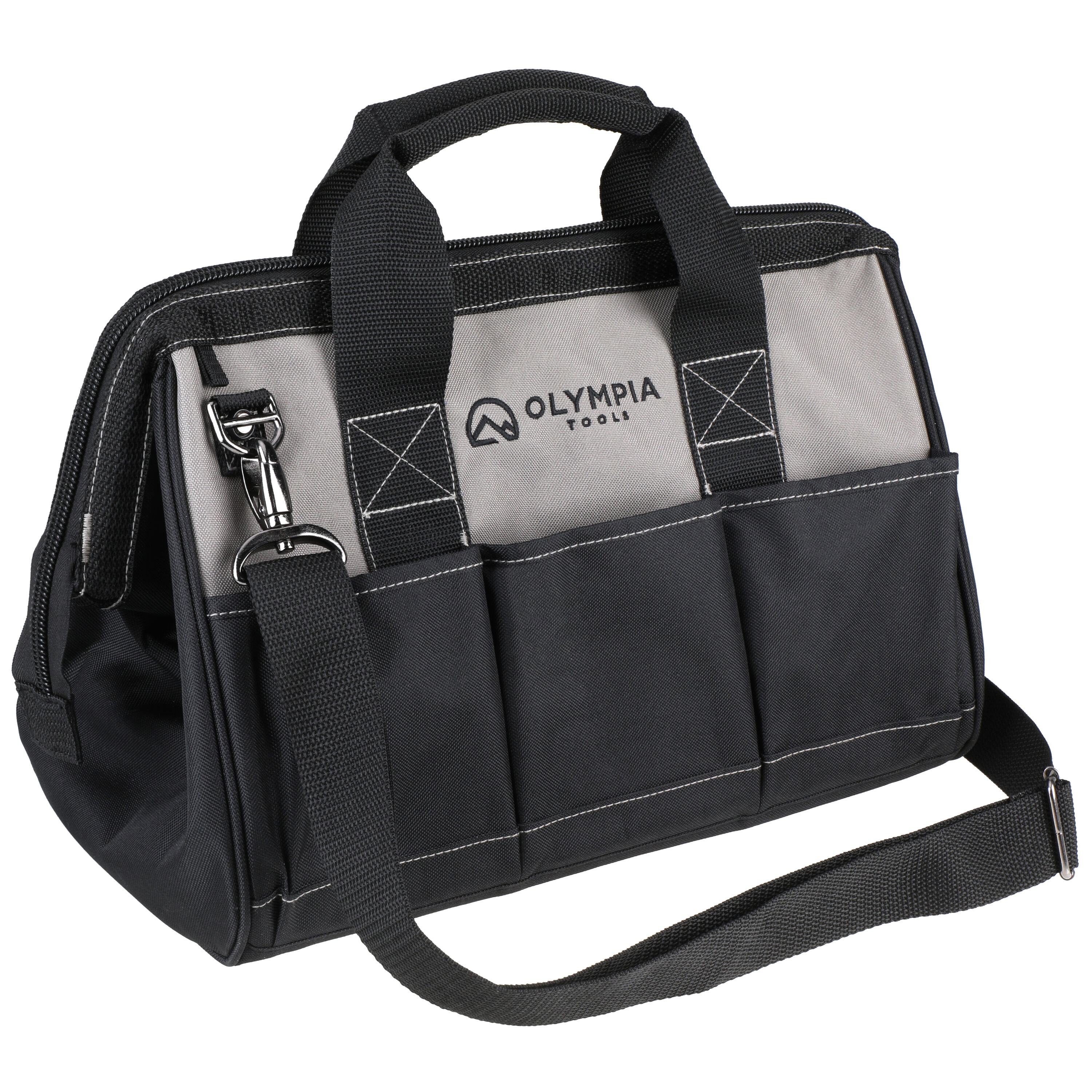 Bolsa de herramientas con cierre OLYMPIA de poliéster negro de 10 pulgadas de ancho x 15 pulgadas de profundidad x 8 pulgadas de largo 91-011