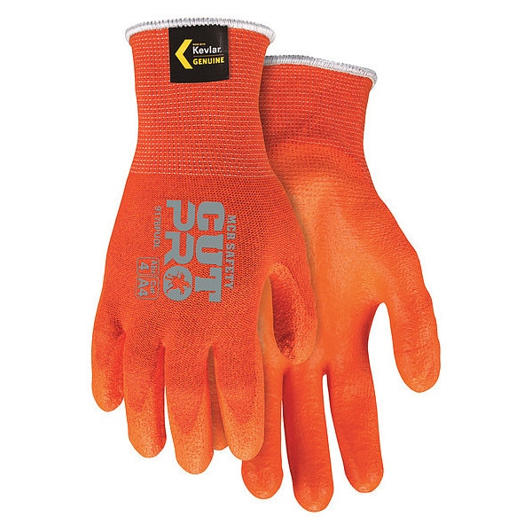 Guantes recubiertos Mcr Safety de alta visibilidad resistentes a cortes, nivel de corte A4, calibre 13, color naranja de alta visibilidad, S - 9178PUOS.