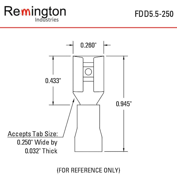 Terminales de conexión rápida Remington Industries, hembra, aisladas con PVC, cable de 10-12 AWG, amarillas, 10 piezas - FDD5.5-250-10