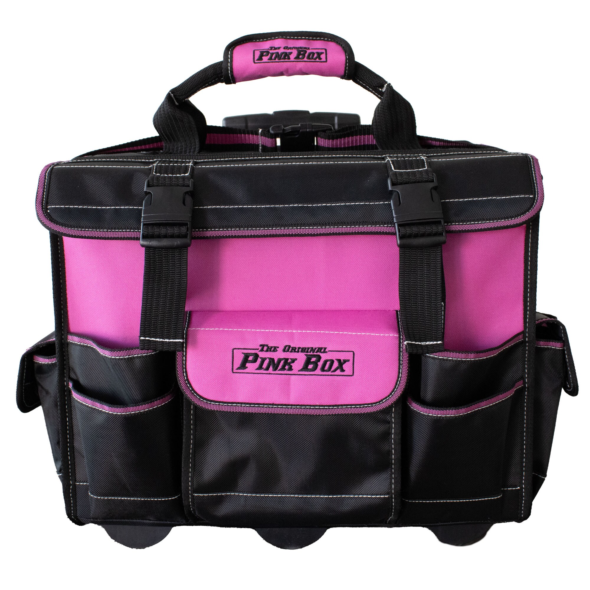 Bolsa de herramientas rodante original de The Original Pink Box, rosada de lona de 18.25 pulgadas de ancho x 15.25 pulgadas de profundidad x 10.5 pulgadas de largo con cierre de gancho y lazo PB18RTB
