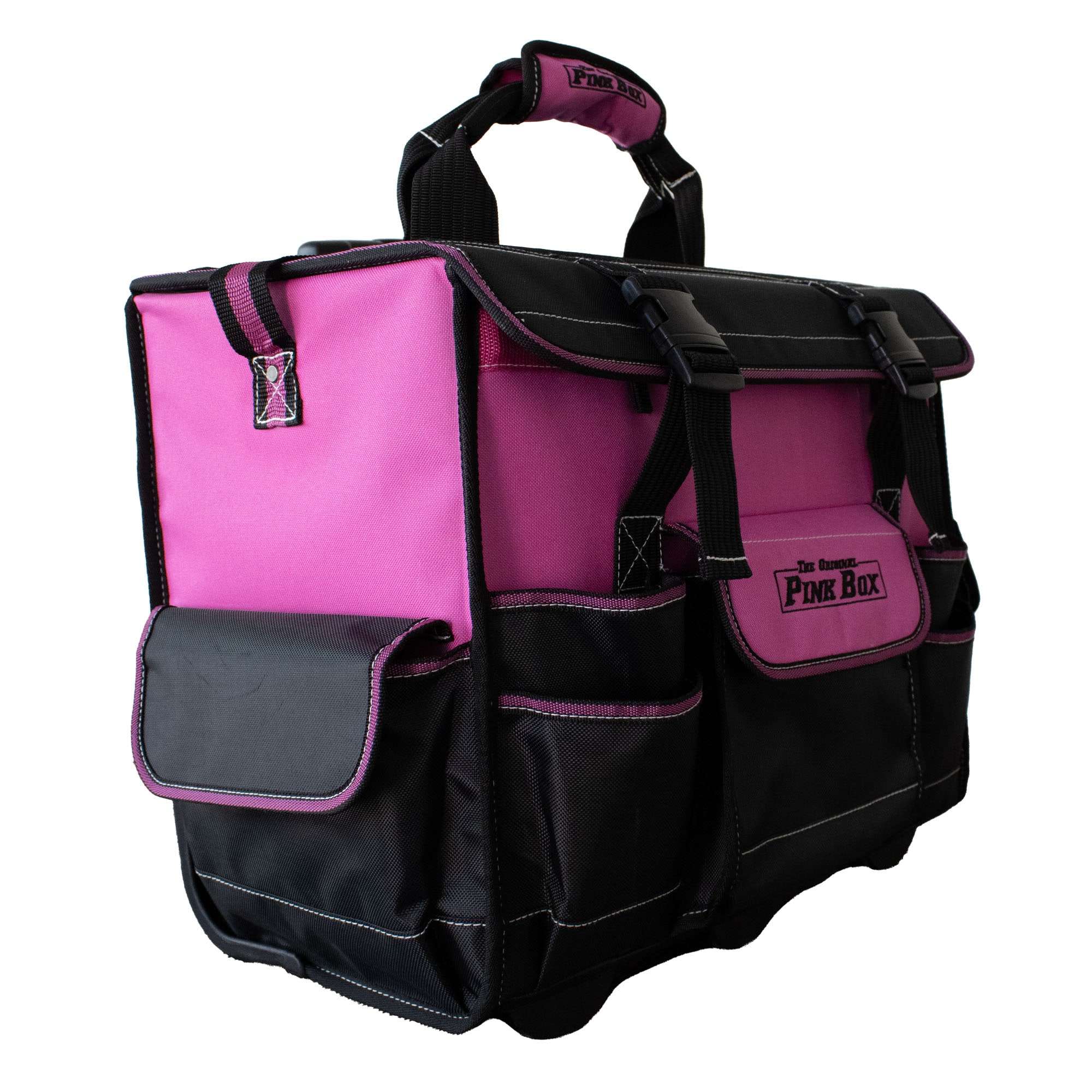 Bolsa de herramientas rodante original de The Original Pink Box, rosada de lona de 18.25 pulgadas de ancho x 15.25 pulgadas de profundidad x 10.5 pulgadas de largo con cierre de gancho y lazo PB18RTB