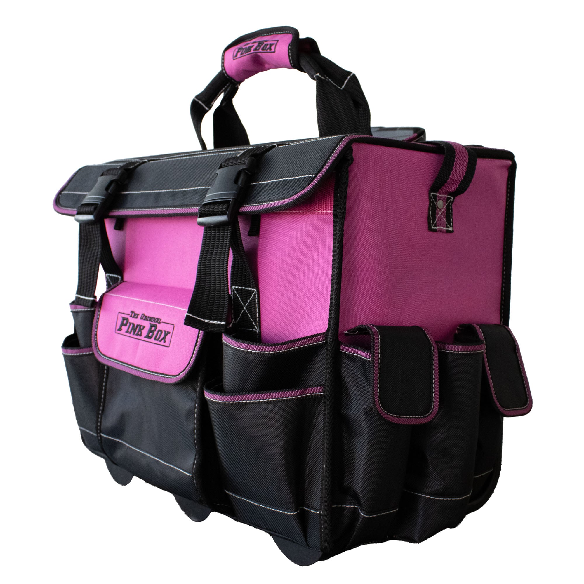 Bolsa de herramientas rodante original de The Original Pink Box, rosada de lona de 18.25 pulgadas de ancho x 15.25 pulgadas de profundidad x 10.5 pulgadas de largo con cierre de gancho y lazo PB18RTB