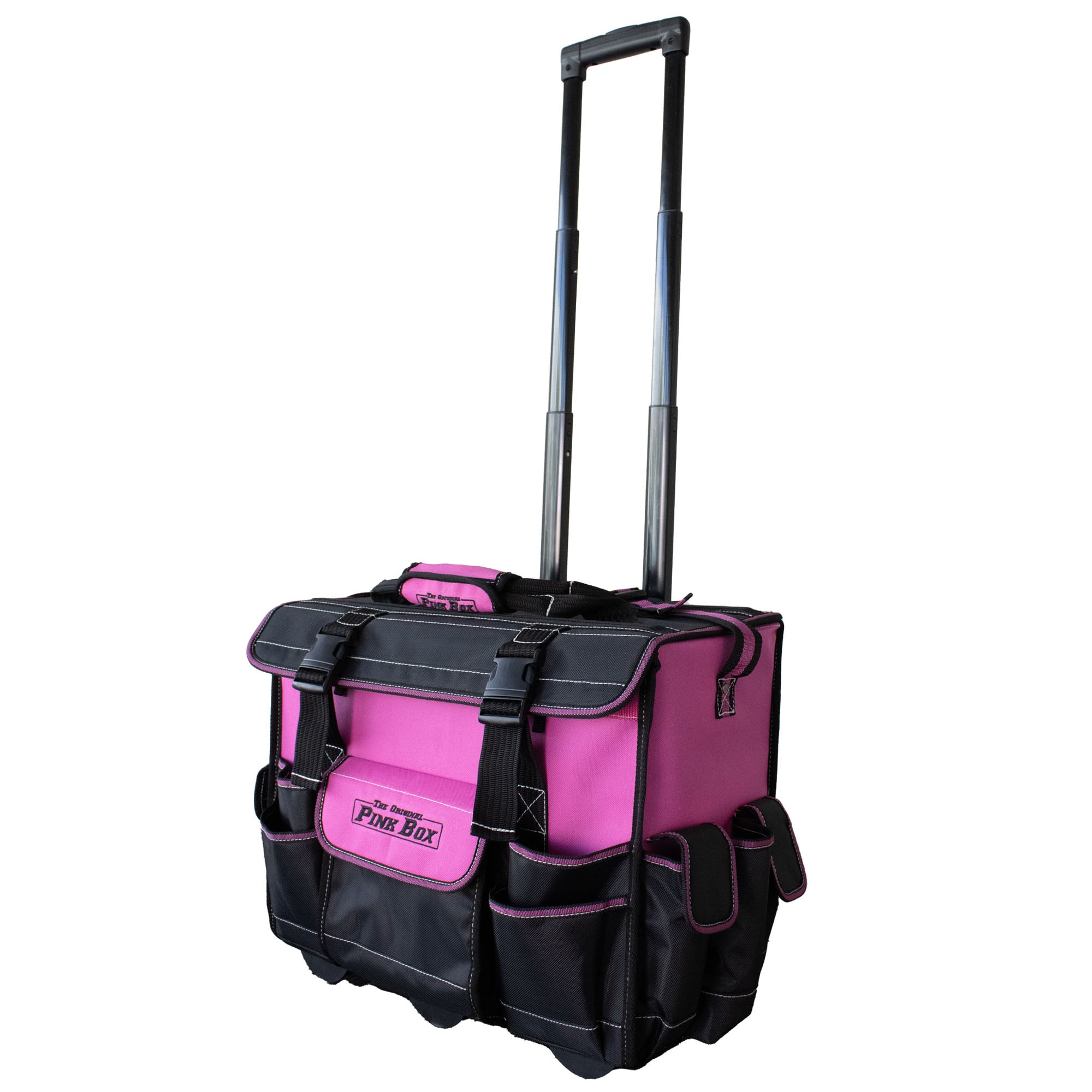 Bolsa de herramientas rodante original de The Original Pink Box, rosada de lona de 18.25 pulgadas de ancho x 15.25 pulgadas de profundidad x 10.5 pulgadas de largo con cierre de gancho y lazo PB18RTB