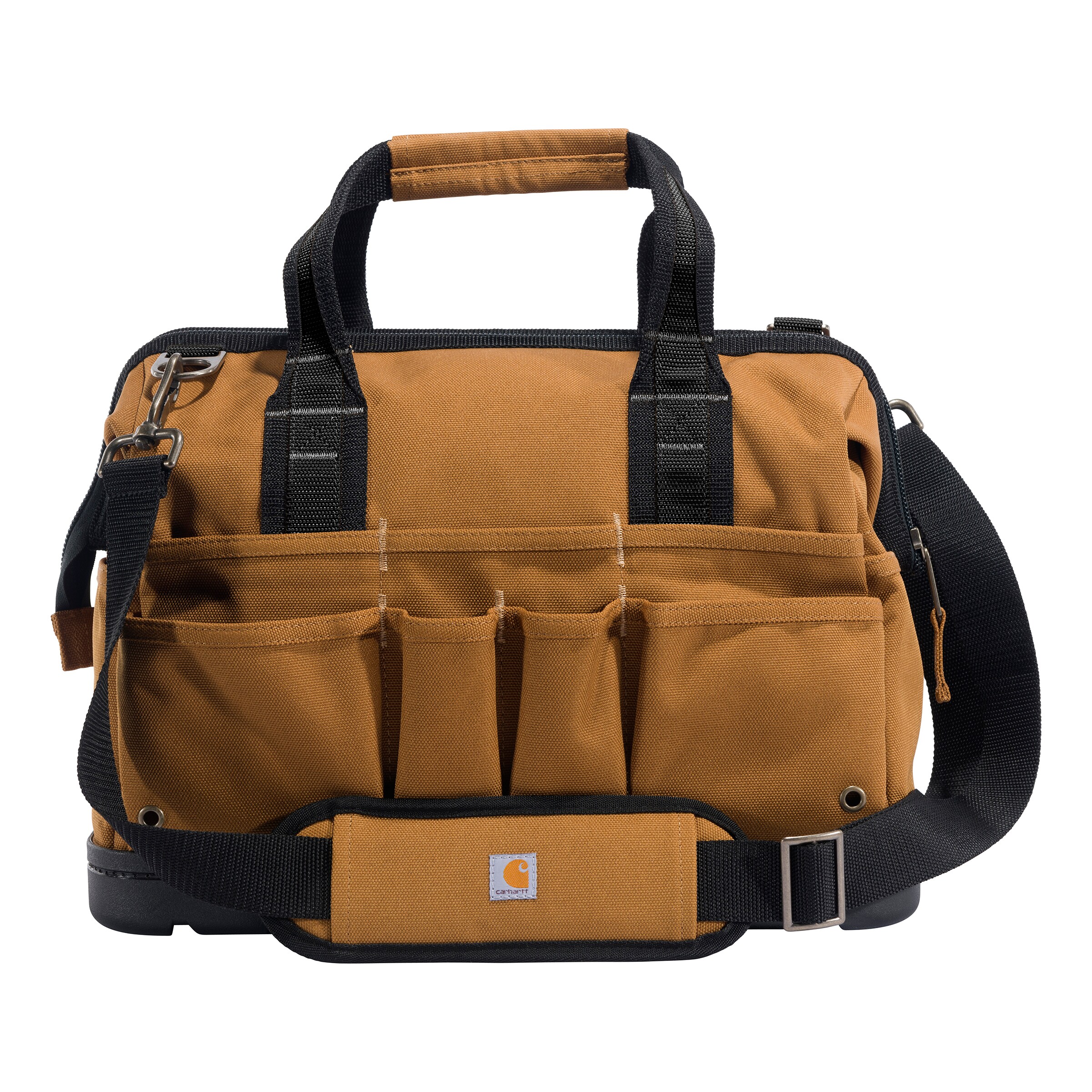 Bolsa de herramientas resistente con base moldeada de 16 pulgadas de Carhartt, color café, en poliéster, con cremallera, medidas 13 pulgadas de ancho x 16.4 pulgadas de profundidad x 16.4 pulgadas de largo.