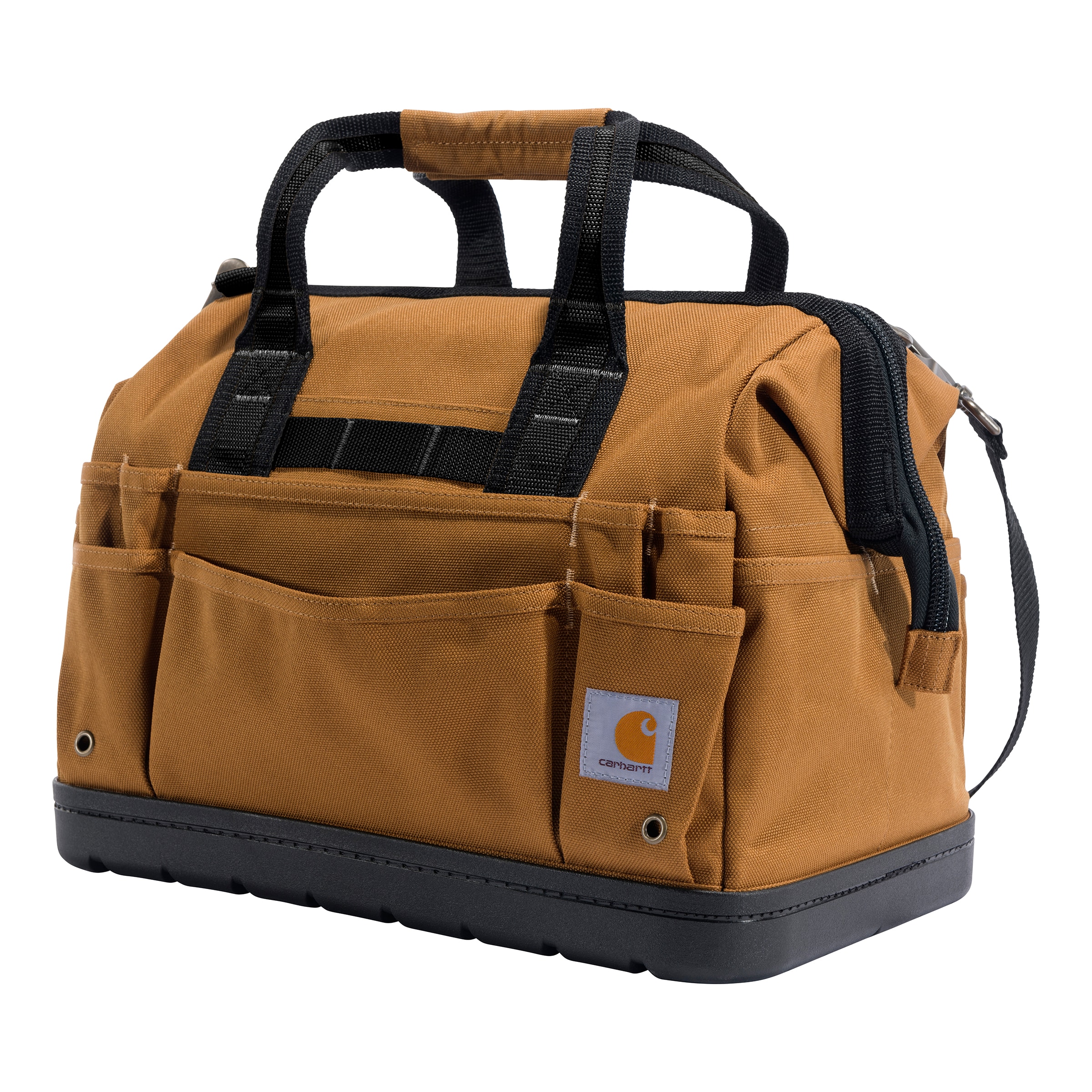 Bolsa de herramientas resistente con base moldeada de 16 pulgadas de Carhartt, color café, en poliéster, con cremallera, medidas 13 pulgadas de ancho x 16.4 pulgadas de profundidad x 16.4 pulgadas de largo.