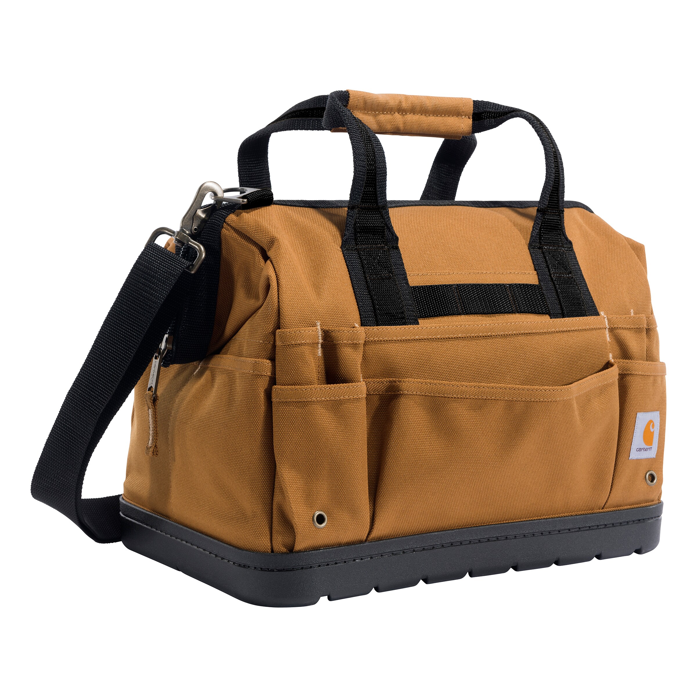 Bolsa de herramientas resistente con base moldeada de 16 pulgadas de Carhartt, color café, en poliéster, con cremallera, medidas 13 pulgadas de ancho x 16.4 pulgadas de profundidad x 16.4 pulgadas de largo.