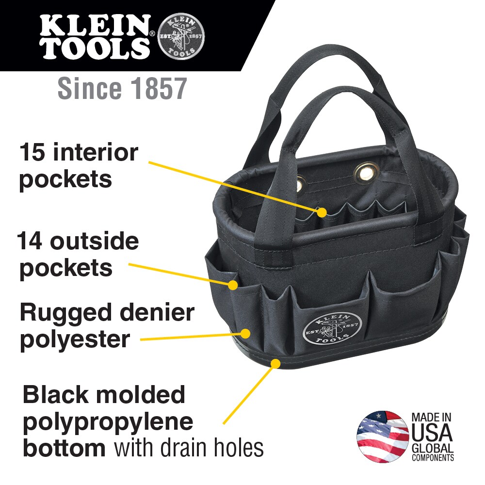 Cubo resistente para herramientas Klein Tools, Cubo aéreo con 29 bolsillos, negro 5144BHB14OS