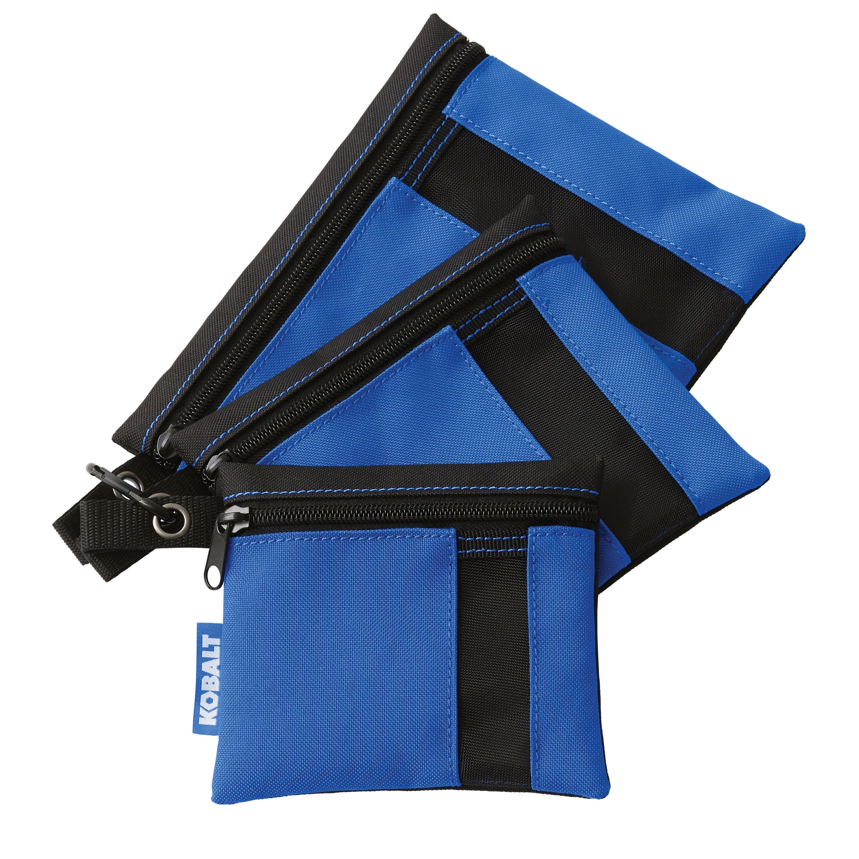 Bolso de herramientas Kobalt azul de poliéster de 8.5 pulgadas de ancho por 6.5 pulgadas de largo con cierre de cremallera KB-S3-11