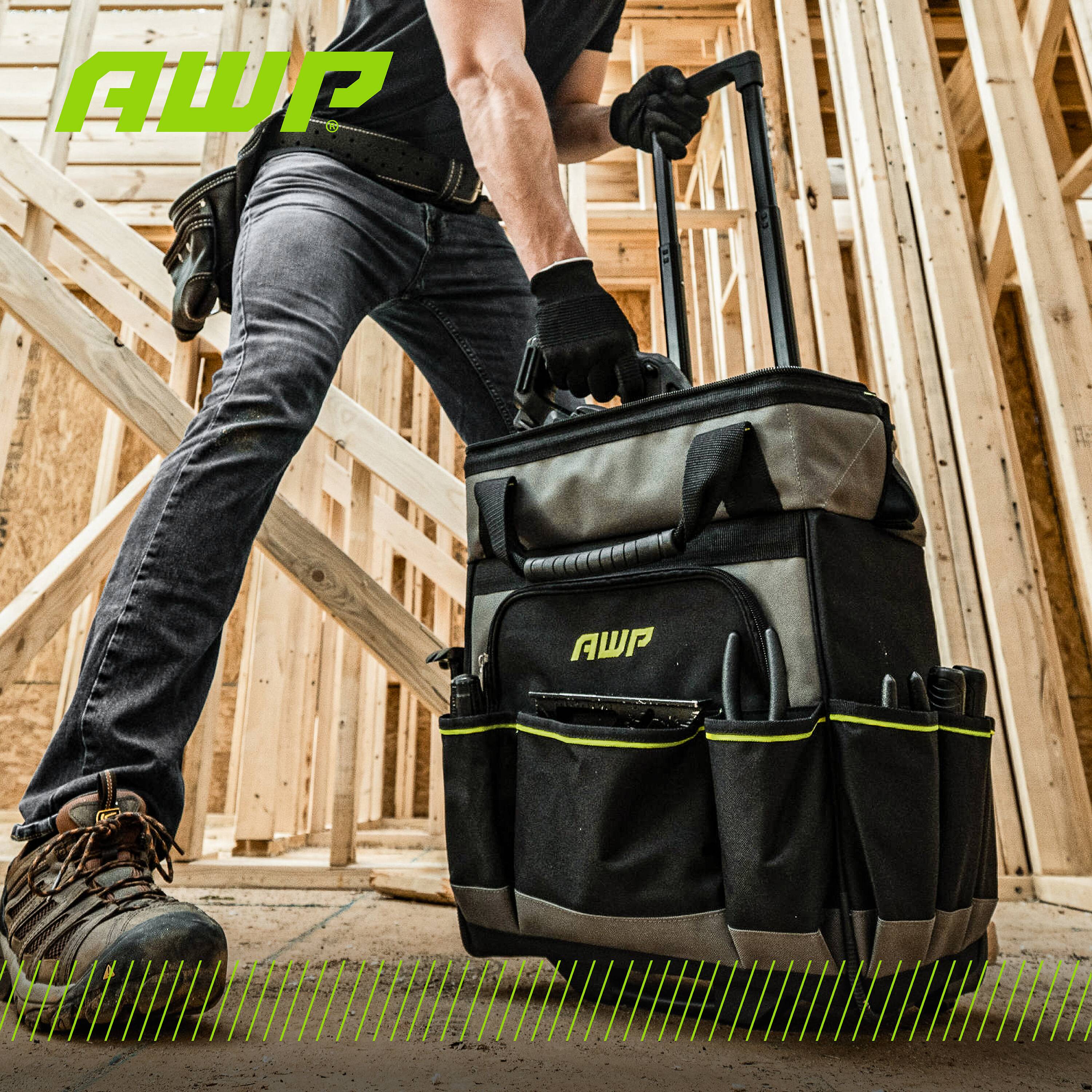 Bolso de herramientas rodante con cremallera de poliéster negro AWP de 14 pulgadas de ancho x 10.5 pulgadas de profundidad x 17 pulgadas de largo L-22814