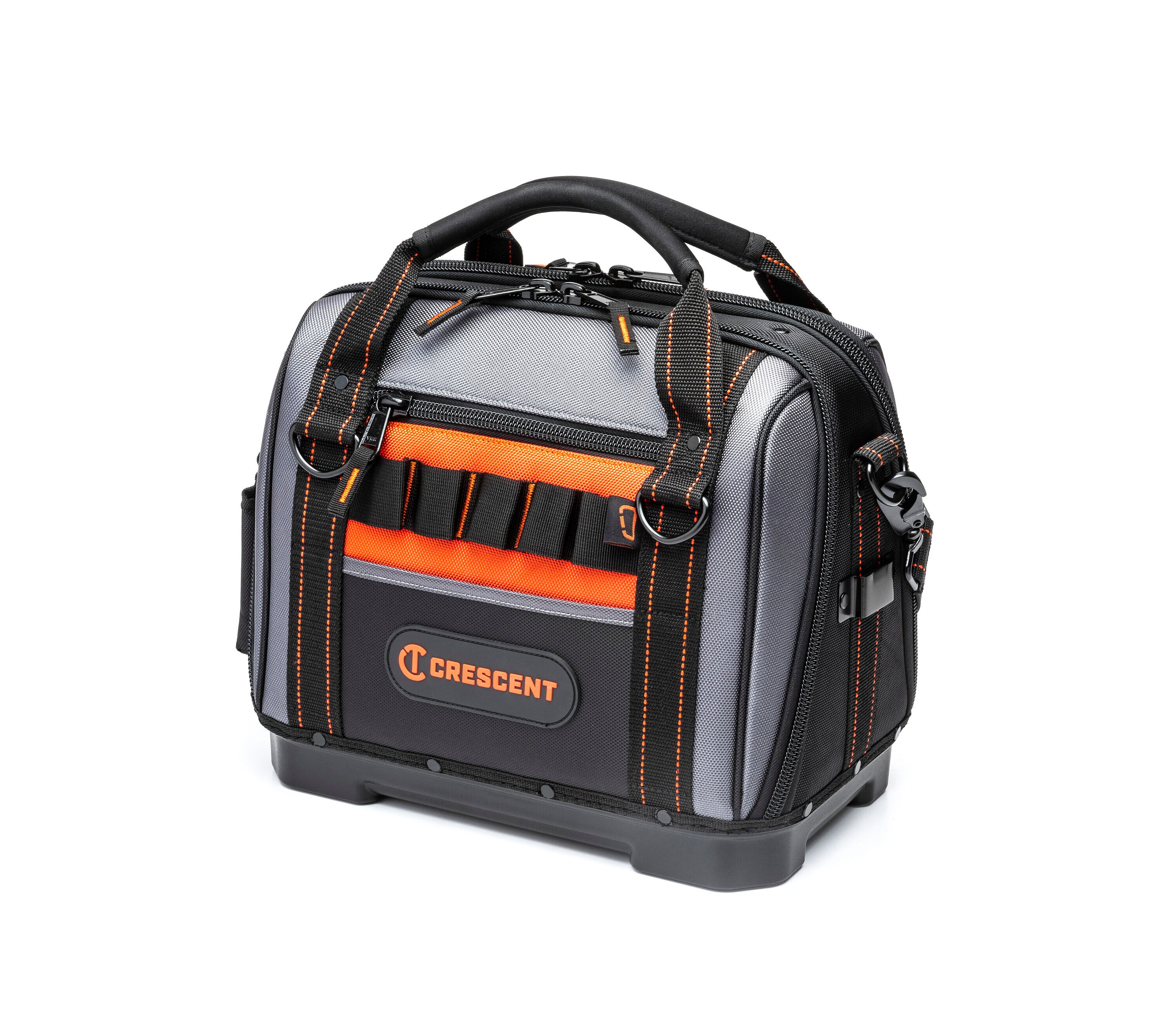 Bolsa de herramientas con cierre, de piel cruda con poliéster negro y gris 14 pulgadas de ancho x 14.5 pulgadas de profundidad x 8.2 pulgadas de largo Crescent CTB1450N