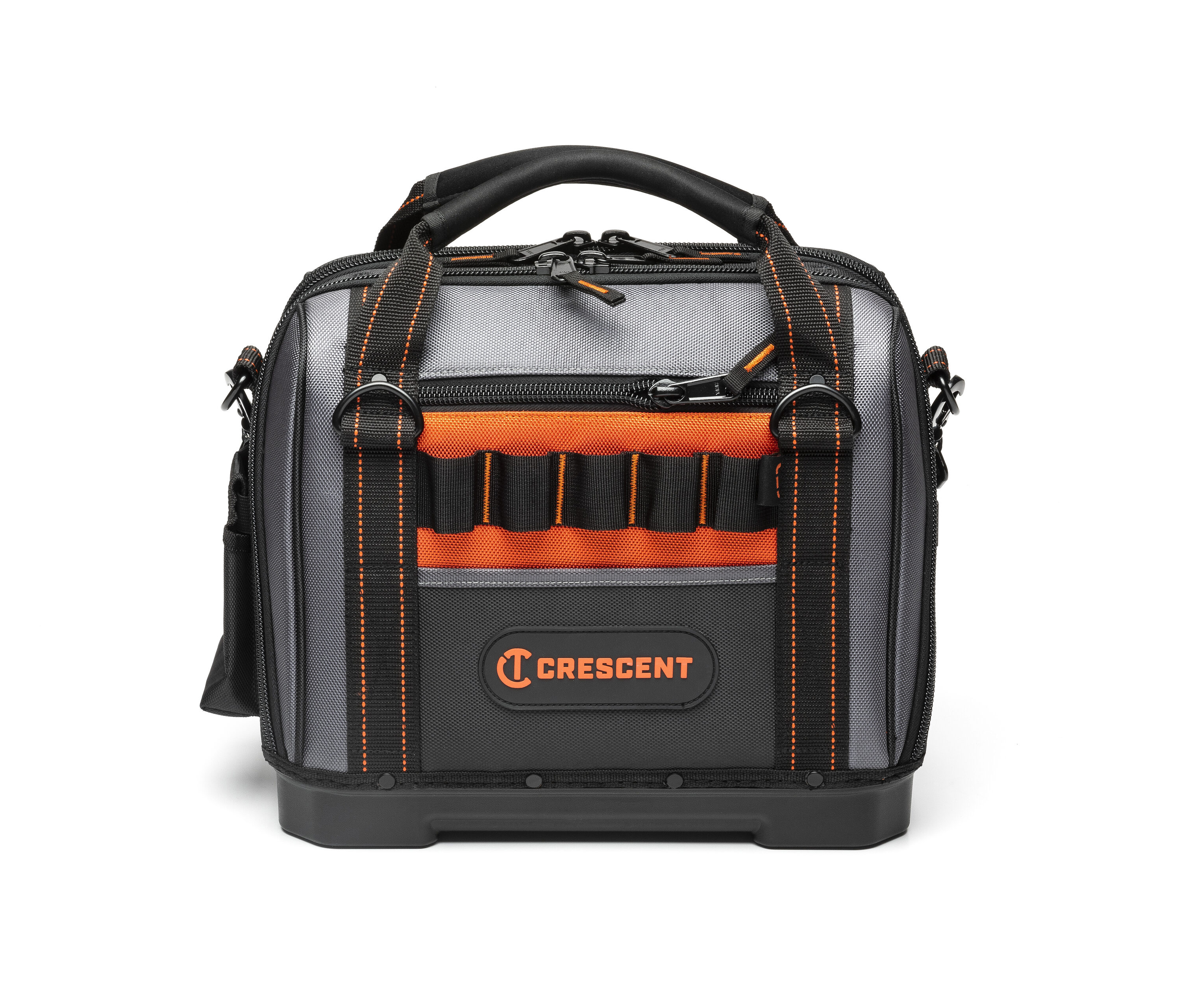 Bolsa de herramientas con cierre, de piel cruda con poliéster negro y gris 14 pulgadas de ancho x 14.5 pulgadas de profundidad x 8.2 pulgadas de largo Crescent CTB1450N