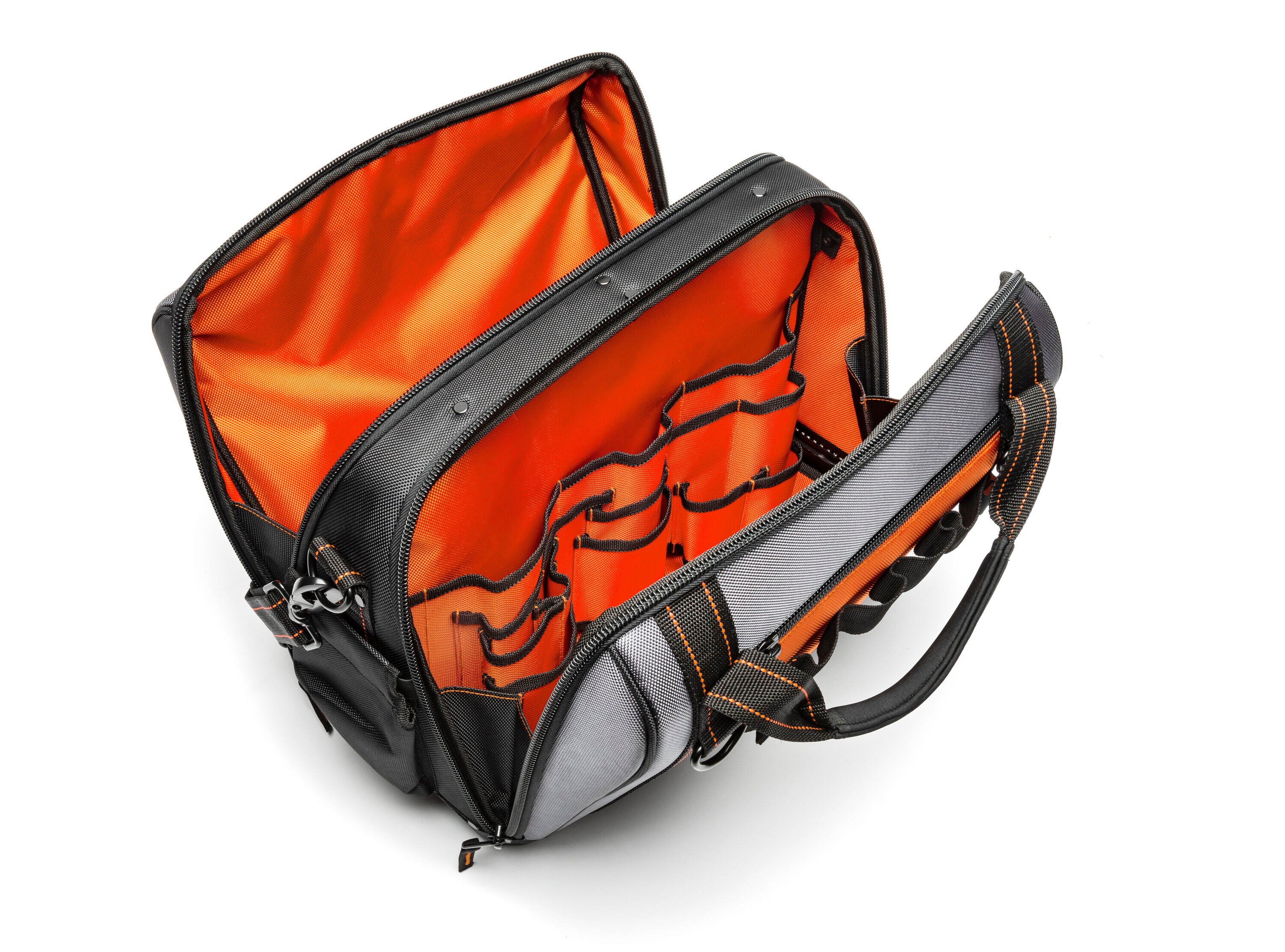 Bolsa de herramientas con cierre, de piel cruda con poliéster negro y gris 14 pulgadas de ancho x 14.5 pulgadas de profundidad x 8.2 pulgadas de largo Crescent CTB1450N