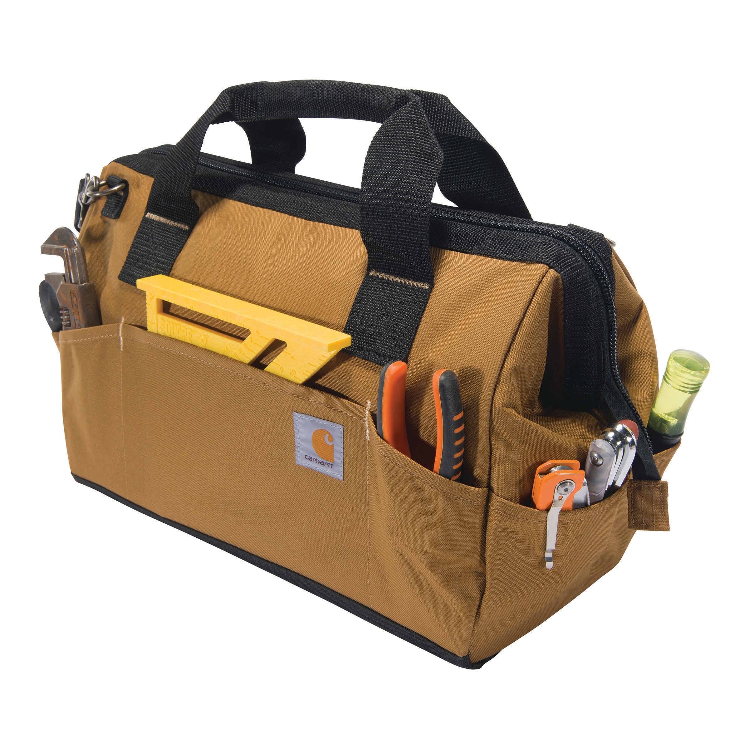 Bolsa de herramientas Carhartt de 16 pulgadas con 17 bolsillos, color marrón Carhartt de poliéster de peso medio, con cierre de 8.5 pulgadas de ancho x 12.5 pulgadas de profundidad x 16 pulgadas de largo B000051621199