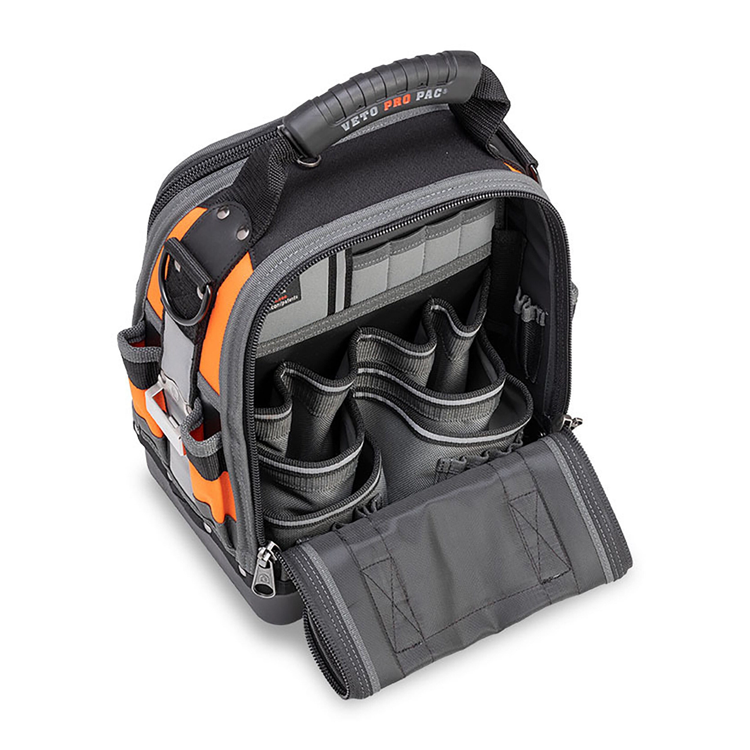 Bolso de herramientas con cierre de nylon en color naranja de alta visibilidad Veto Pro Pac, 12 pulgadas de ancho x 8.5 pulgadas de profundidad x 14 pulgadas de largo VPP10242
