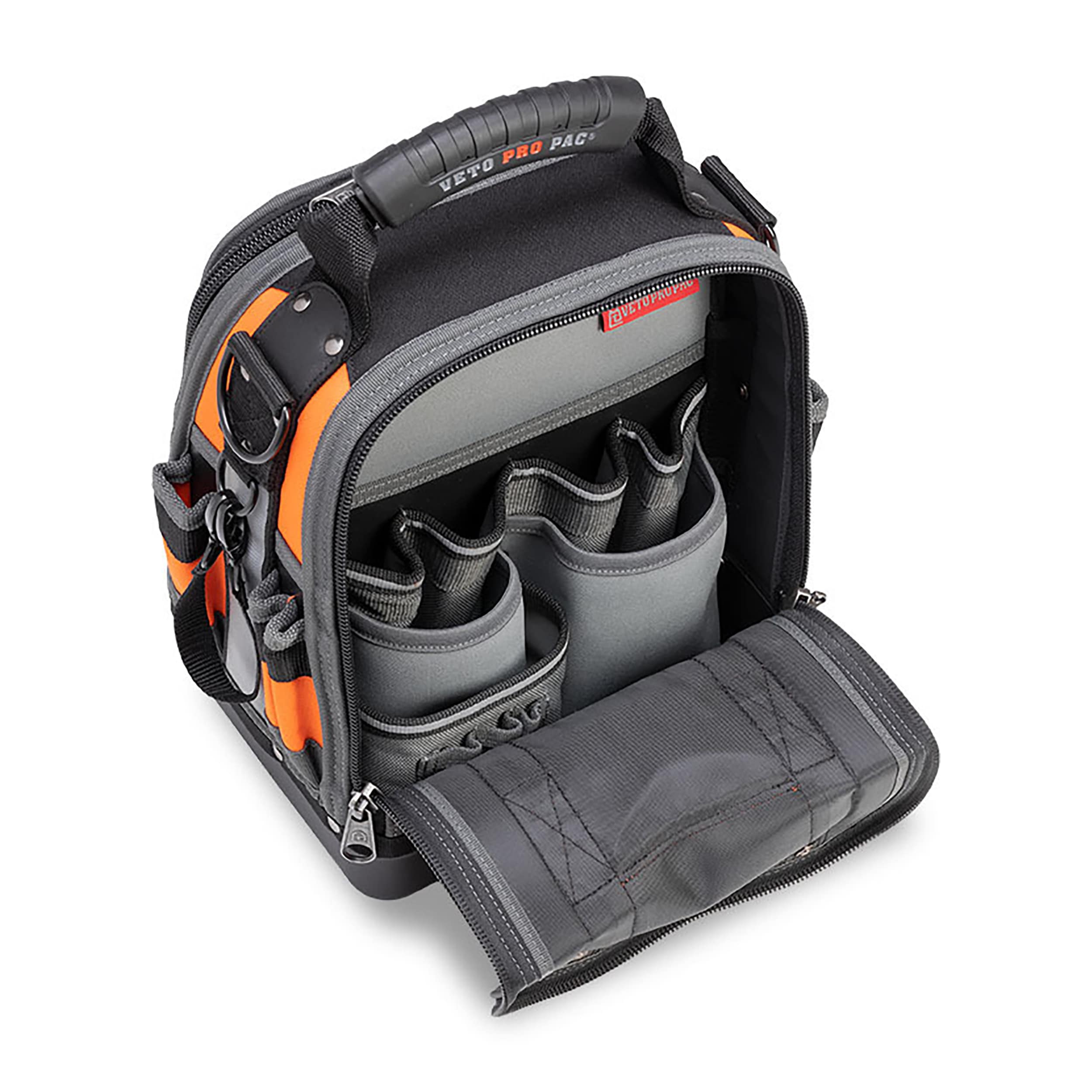 Bolso de herramientas con cierre de nylon en color naranja de alta visibilidad Veto Pro Pac, 12 pulgadas de ancho x 8.5 pulgadas de profundidad x 14 pulgadas de largo VPP10242