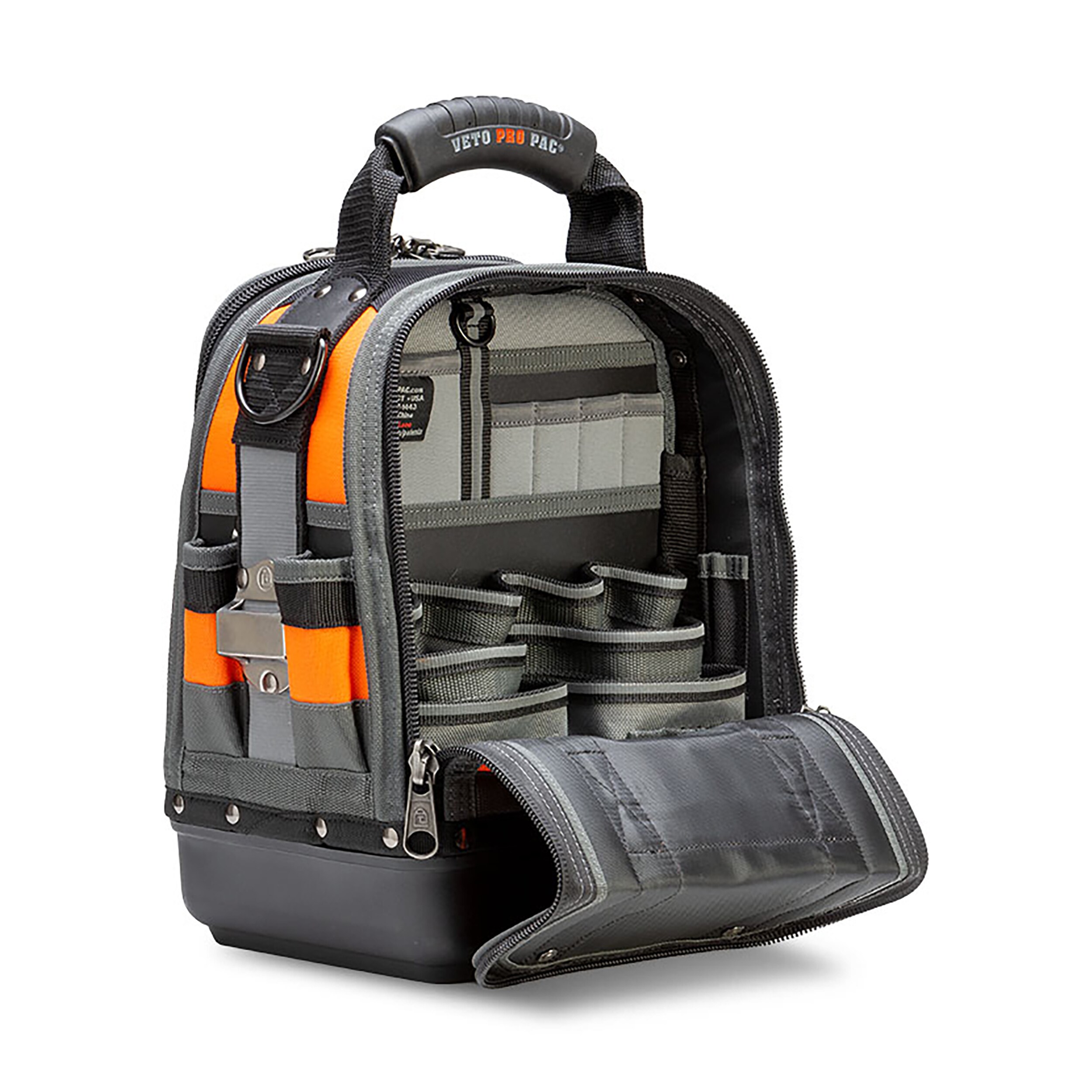 Bolso de herramientas con cierre de nylon en color naranja de alta visibilidad Veto Pro Pac, 12 pulgadas de ancho x 8.5 pulgadas de profundidad x 14 pulgadas de largo VPP10242