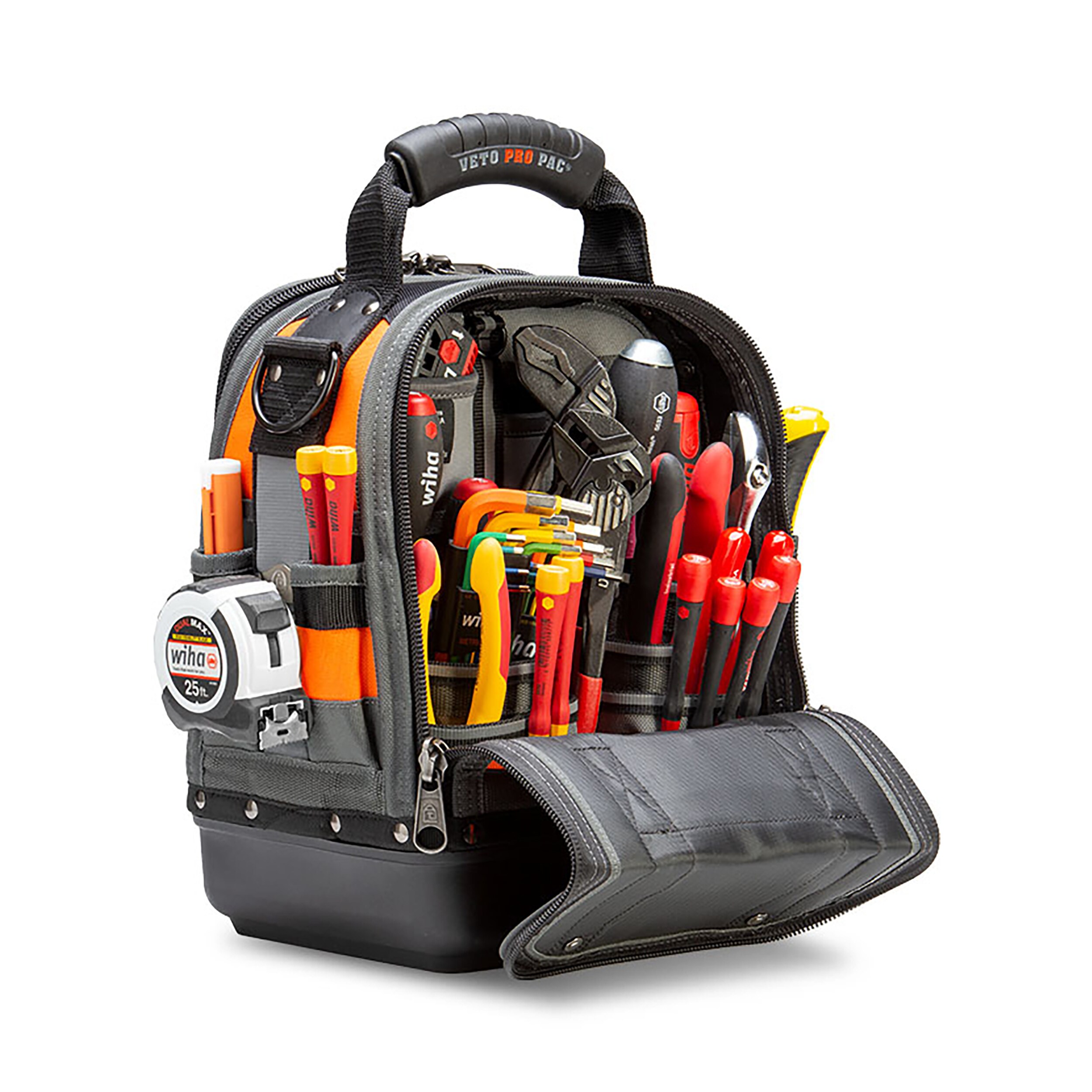 Bolso de herramientas con cierre de nylon en color naranja de alta visibilidad Veto Pro Pac, 12 pulgadas de ancho x 8.5 pulgadas de profundidad x 14 pulgadas de largo VPP10242