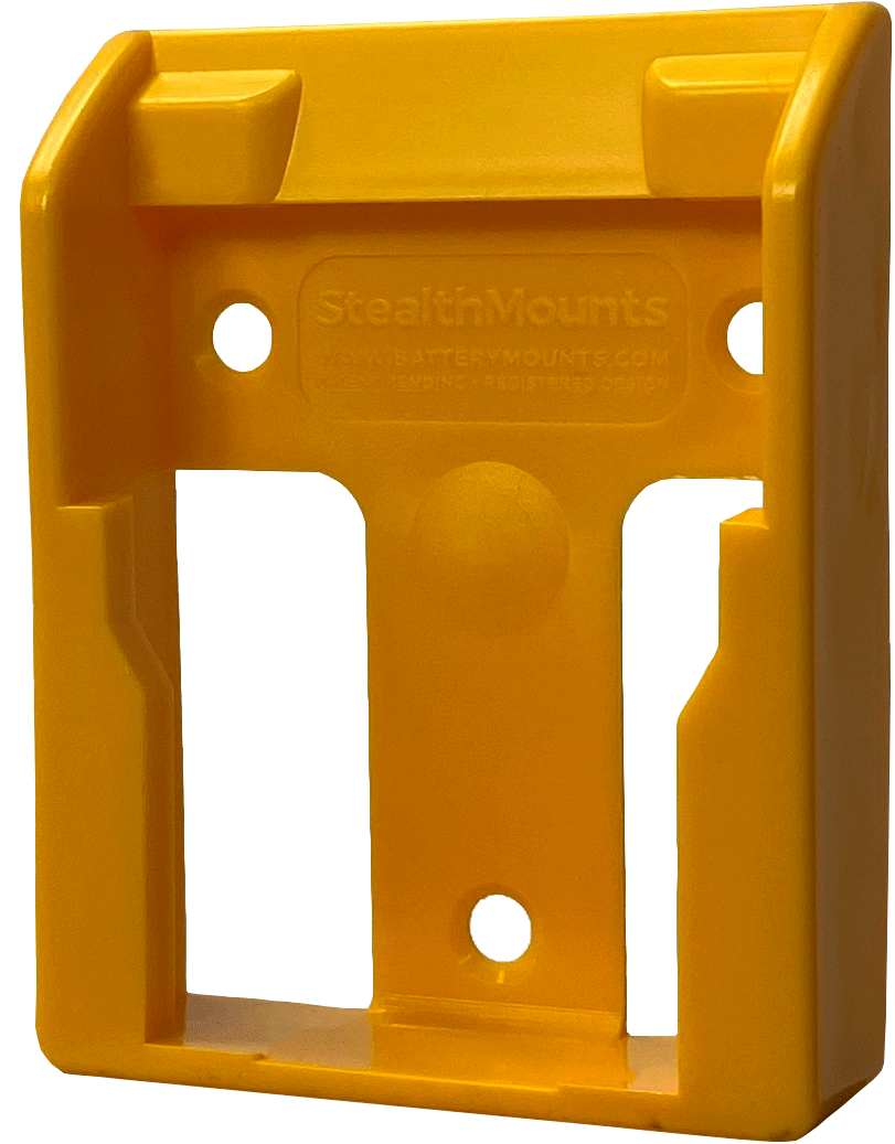 Soportes de montaje StealthMounts de plástico para batería, soportes de batería compatibles con DeWalt 20v (amarillo, paquete de 6) L-BMDWYLW6