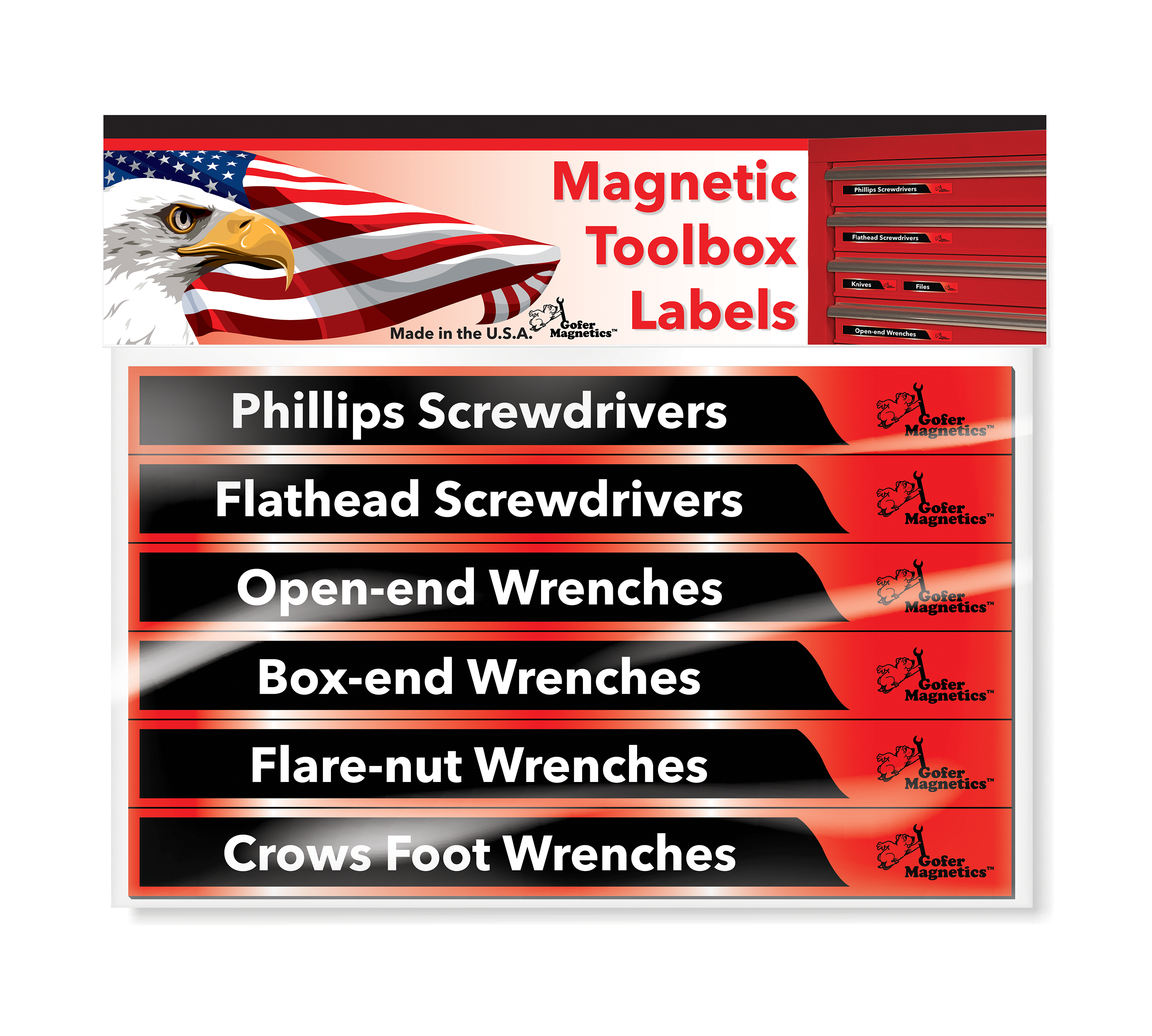 Conjunto de 48 Etiquetas Magnéticas Rojas y Negras para Caja de Herramientas con Accesorios Magnéticos
Includes two blank for writing in GMLB102