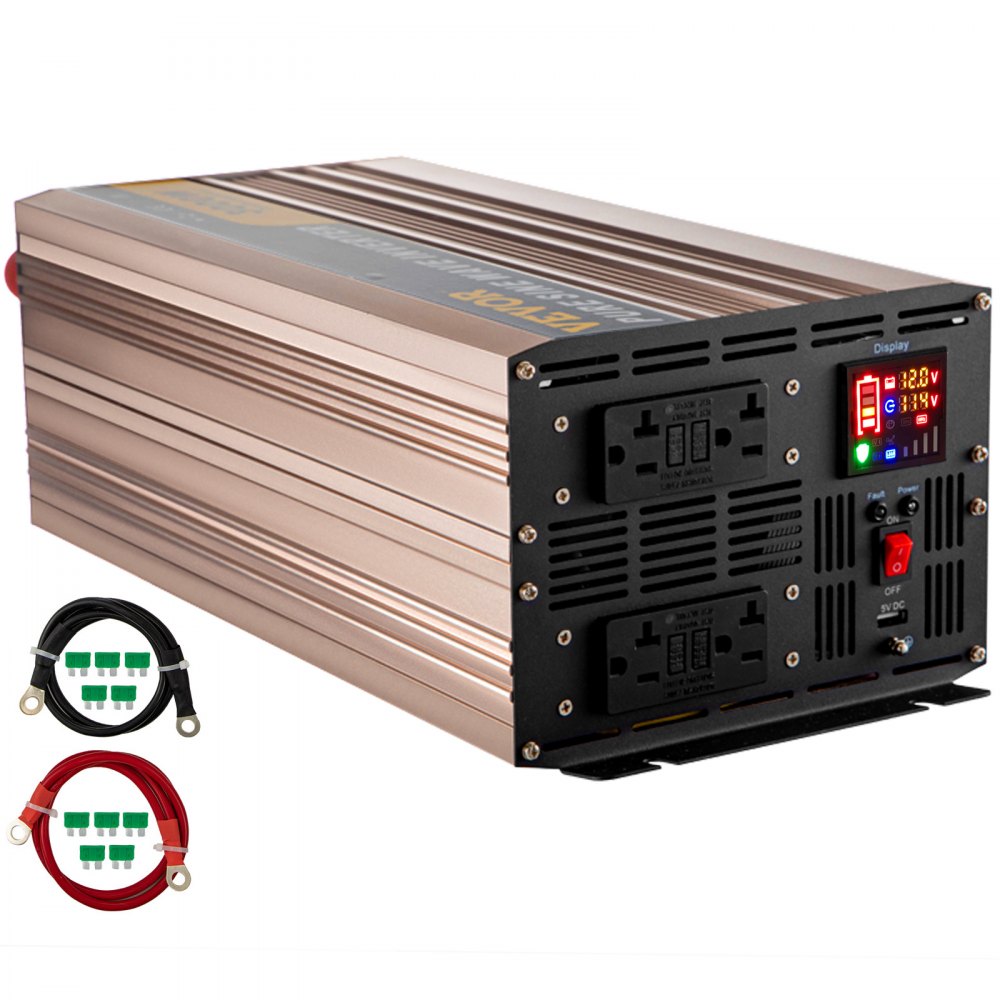 VEVOR Pure Sine Wave Inverter, 3000 Watt Power Inverter, DC 12V to AC 110V Car Inverter, with LCD Display, 5V USB Port, AC Outlets (GFCI) Power Converter, for Car, RV Truck,Solar System,Travel Camping - CZXNBQDDDLZ3KYASKV9