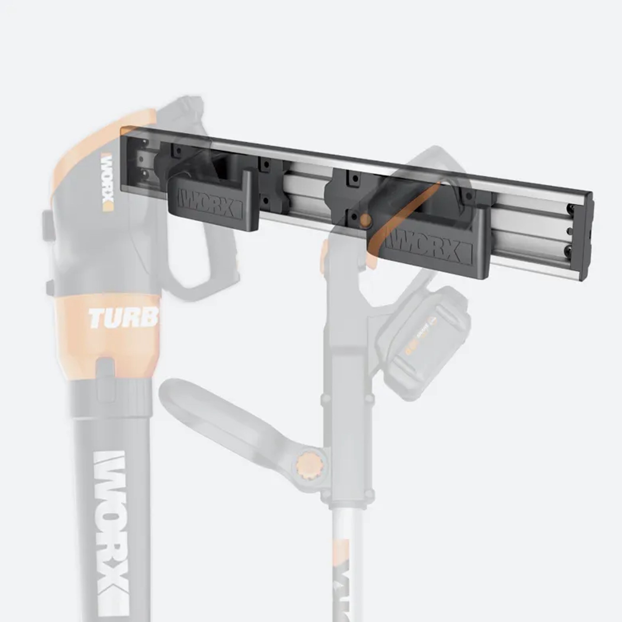 Soporte para herramientas de aluminio WORX, con tornillos para madera, 18 pulgadas. Montaje universal en la pared, (4) tornillos para madera, (2) soportes para herramientas WA0139