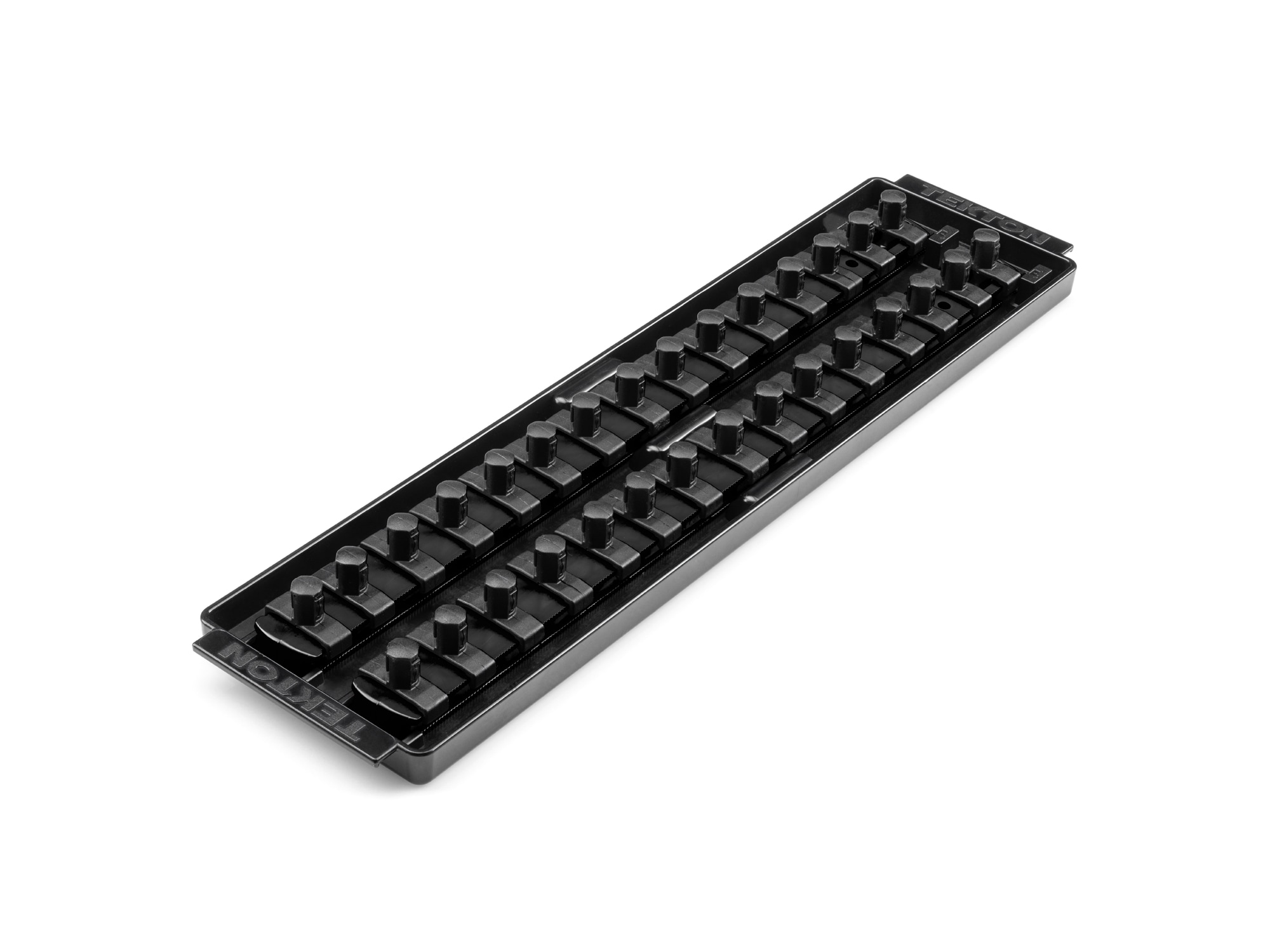 Almacenamiento de sockets de plástico TEKTON - Rieles de 3/8 pulgadas x 13 pulgadas con 30 clips OST12230
