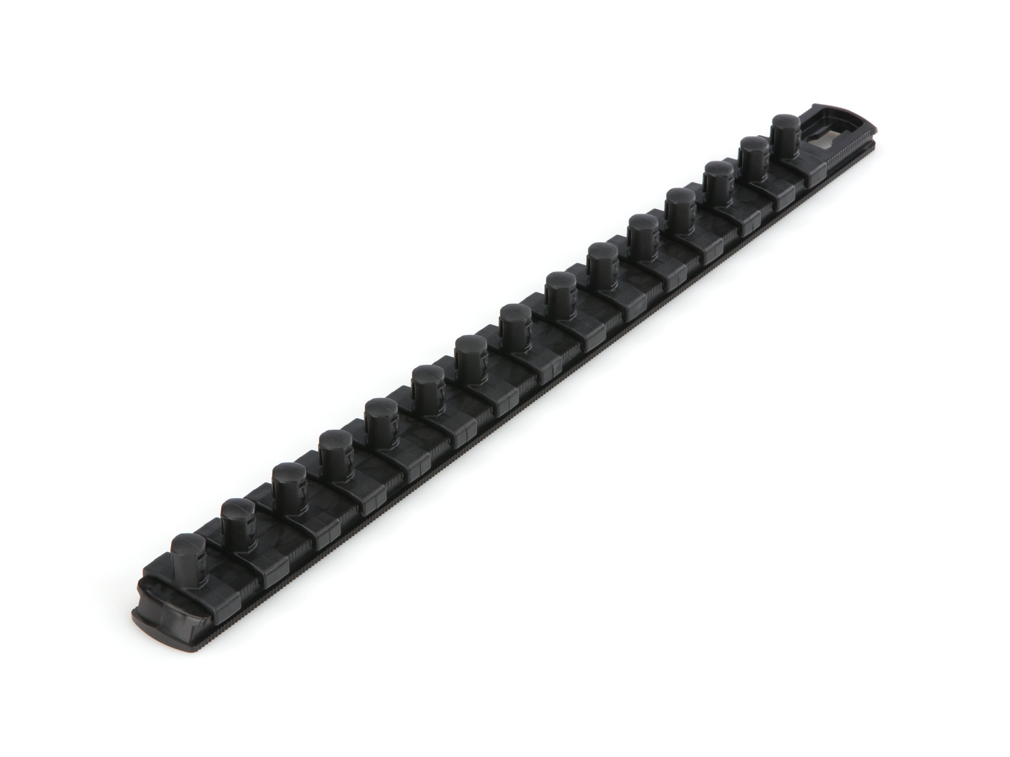 Almacenamiento de llaves de vaso de plástico TEKTON - Riel para llaves de 3/8 pulgadas x 13 pulgadas con 15 clips OSR12215