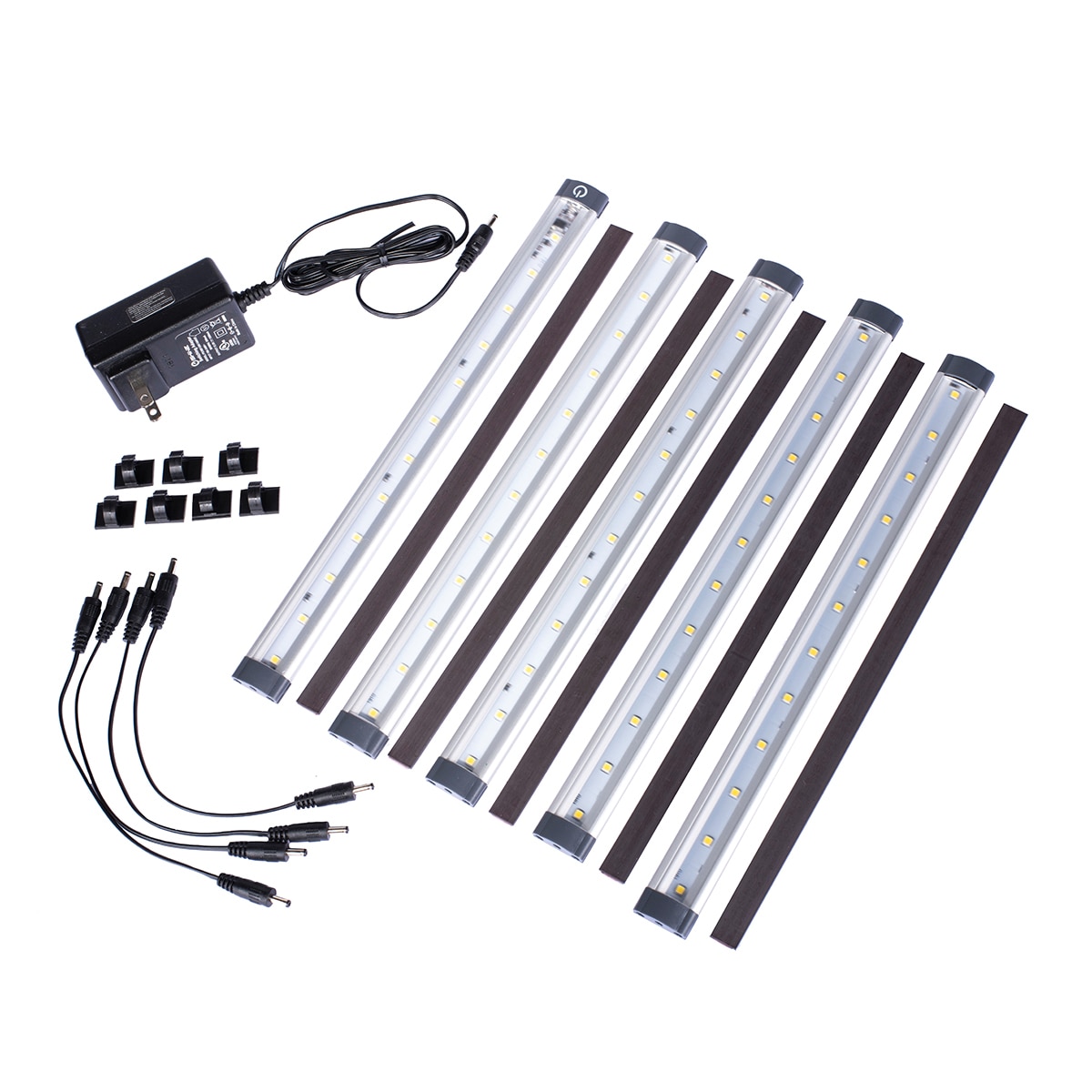 Tiras Magnéticas Montezuma Accesorio magnético Barras LED de 12 pulgadas duraderas, 4 cables de conexión, 5 tiras magnéticas, 7 clips para el manejo de cables y adaptador de corriente MLA-5