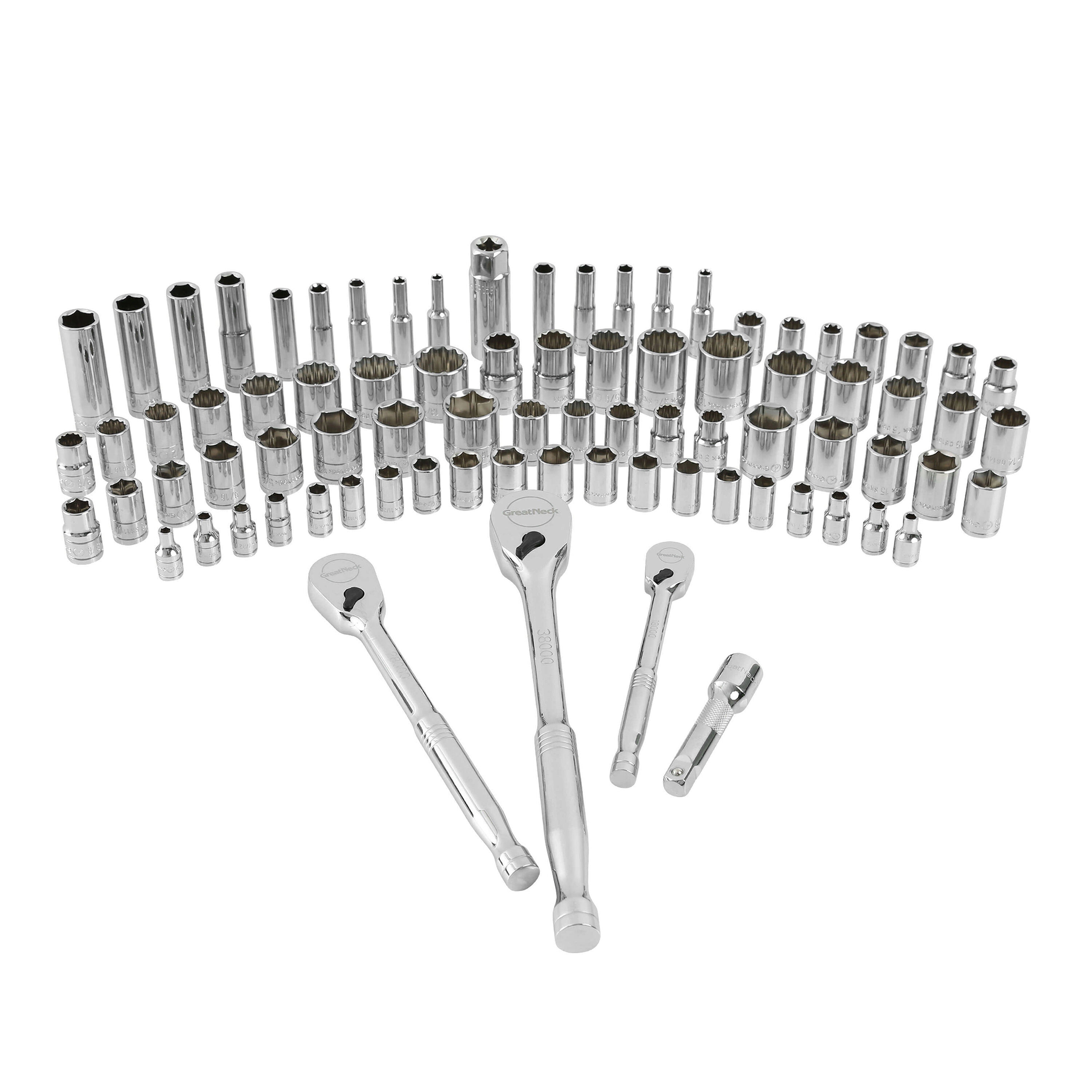 Almacenamiento de llaves de vaso de acero cromo vanadio para fuerza y durabilidad 1/4, 3/8 y 1/2 pulgadas, 82 piezas HC82U