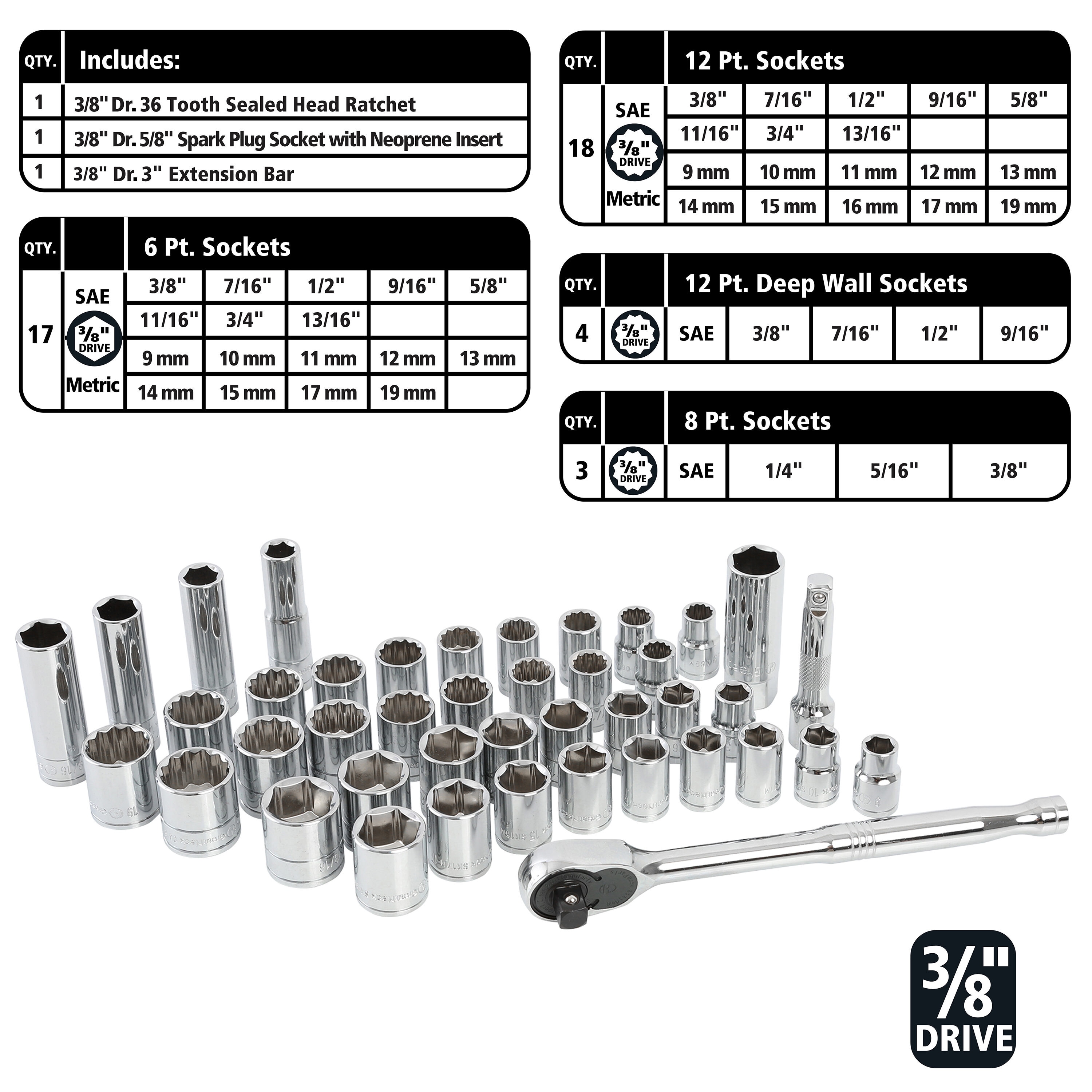 Almacenamiento de llaves de vaso de acero cromo vanadio para fuerza y durabilidad 1/4, 3/8 y 1/2 pulgadas, 82 piezas HC82U